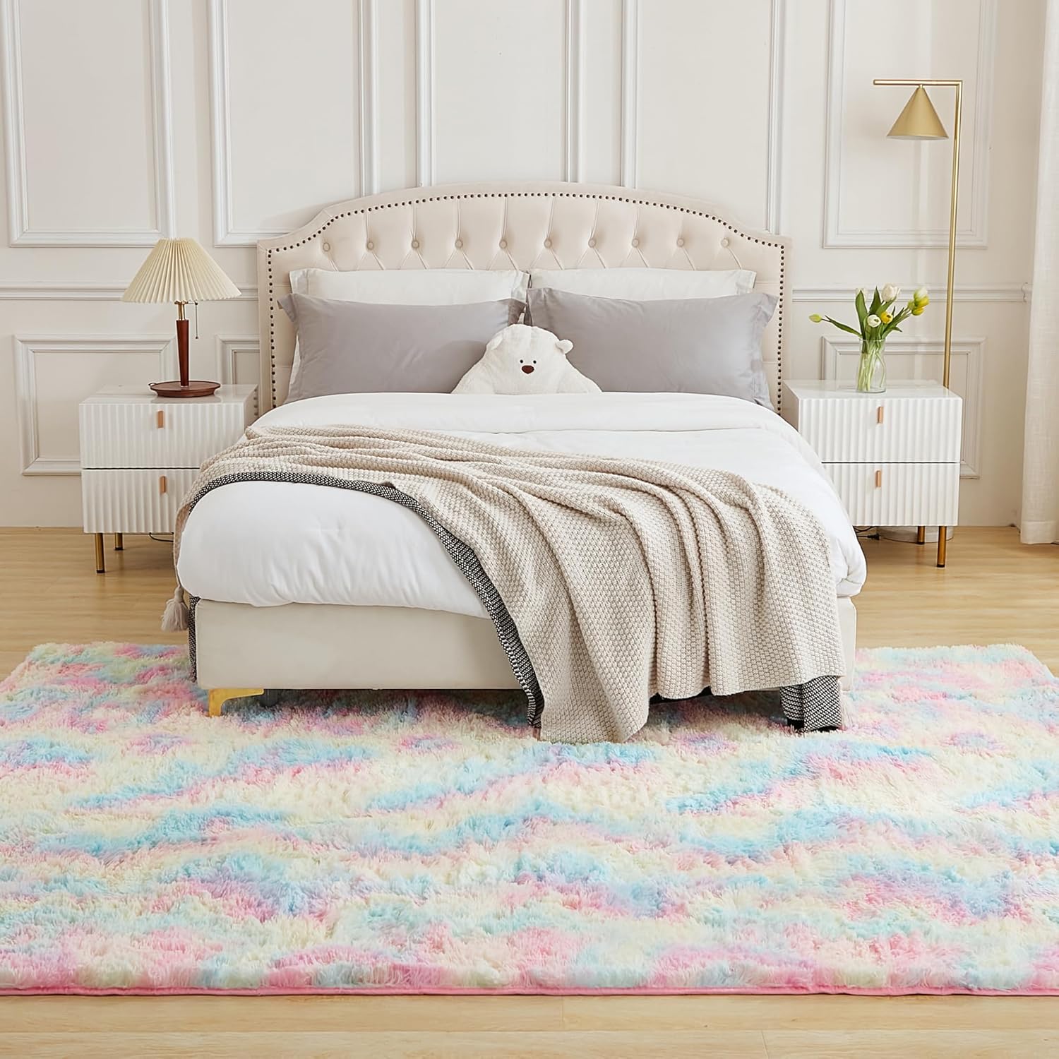 Andency Alfombra grande de color arcoíris para niñas, sala de estar, 6 x 9 pies, acogedora, esponjosa, suave, antideslizante, duradera, rectangular,