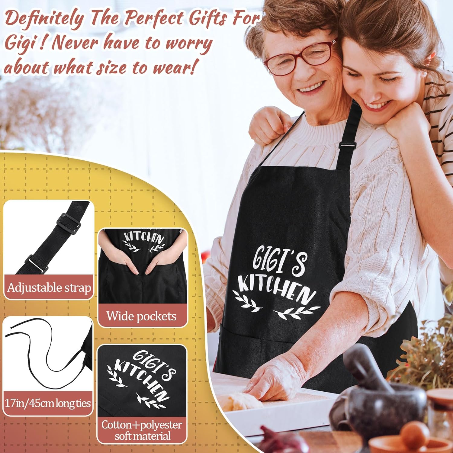 Juego de 10 piezas de regalo de cocina Mimi que incluye delantal de cocina de algodón, manoplas de horno, soporte para ollas de bambú, espátula de