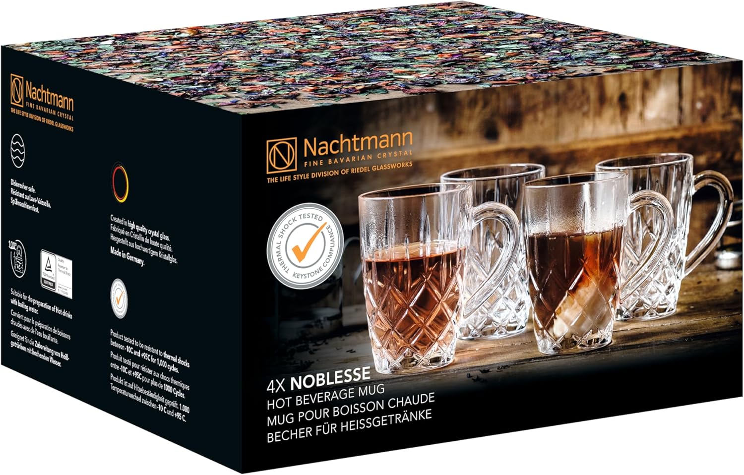 Nachtman Noblesse Collection – Taza para bebidas calientes, juego de 4 tazas de café de vidrio para té, café y cacao caliente, tazas de 11.7 onzas