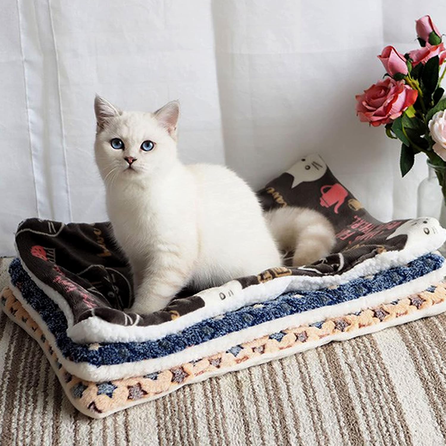 Manta para mascotas, cojín de franela esponjosa de alta calidad, suave y cálida para perros y gatos, tamaño pequeño, estrellas rosadas