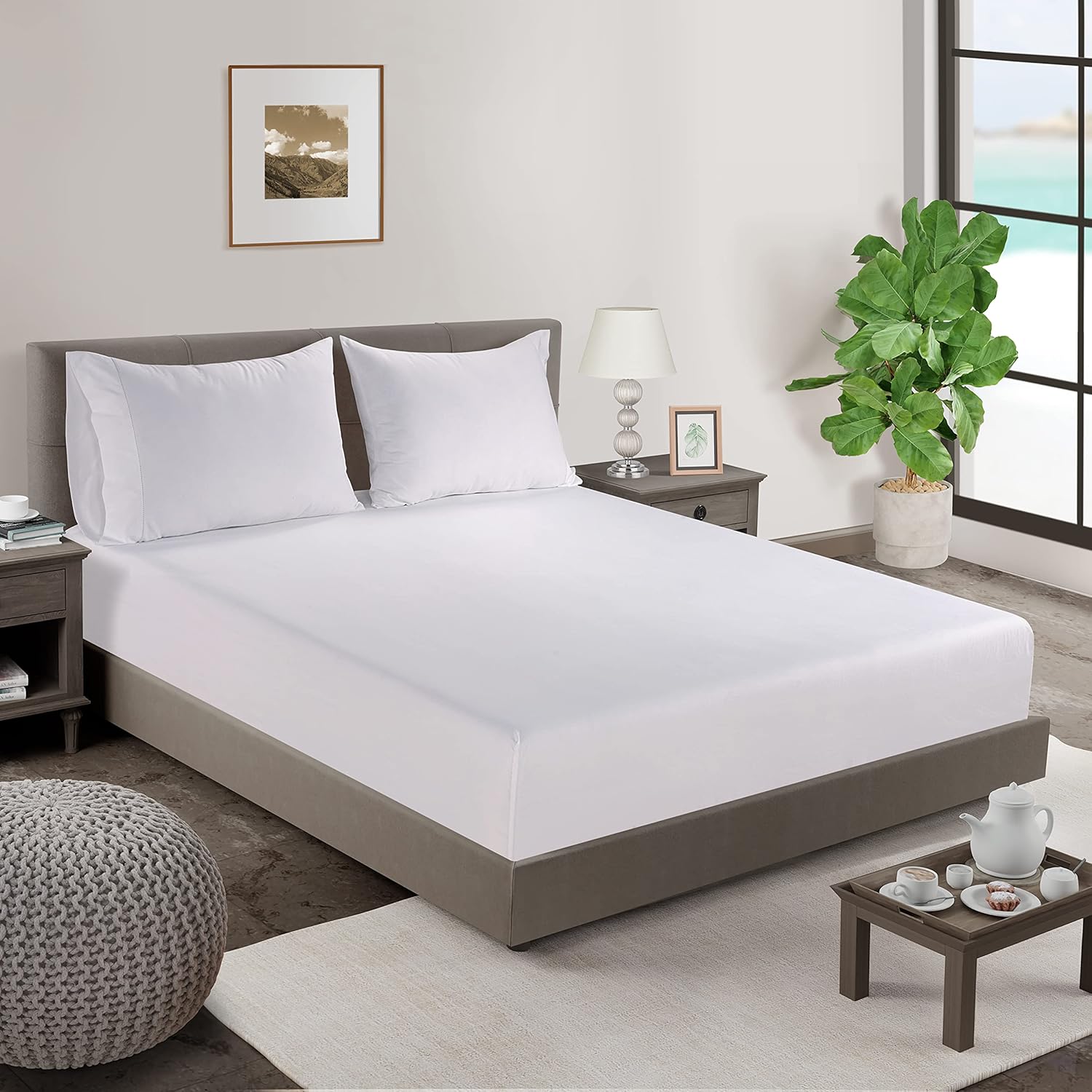 Lane Linen – Juego de 2 piezas con sábana bajera 100% algodón orgánico en tamaño individual y 1 funda de almohada, con tejido de percal de algodón