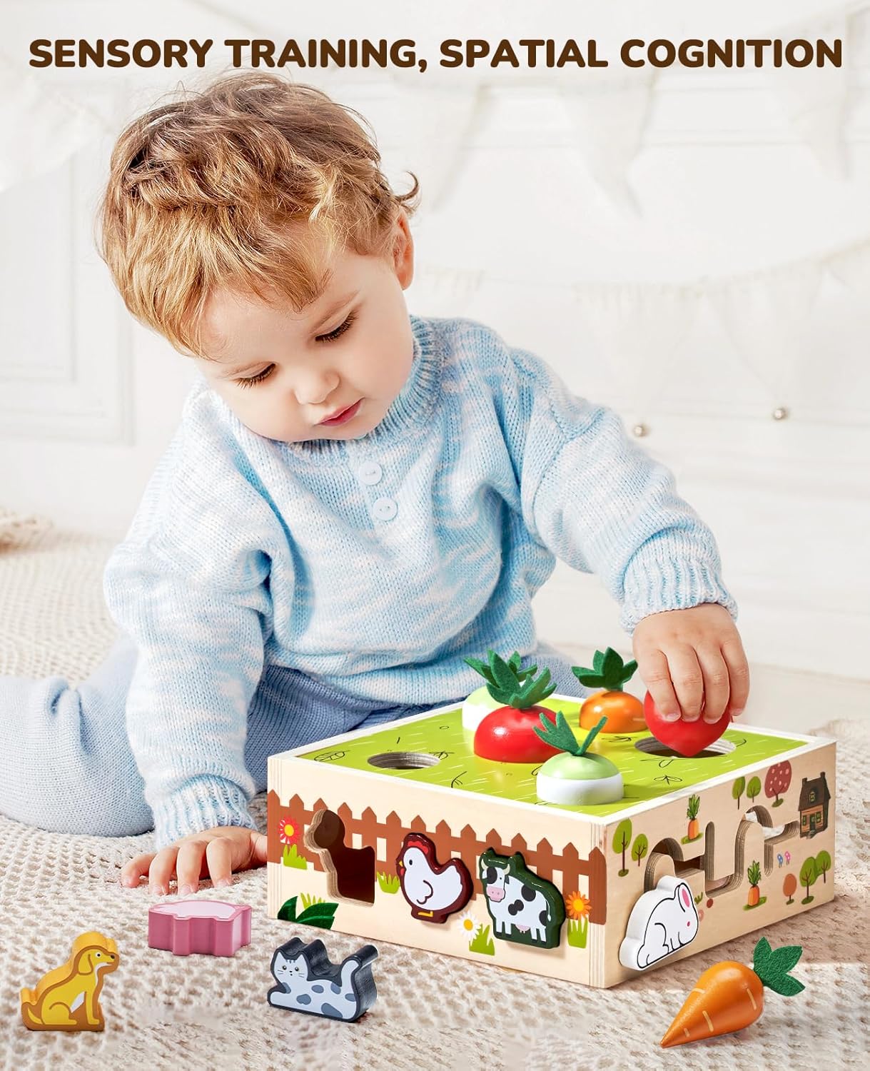 Montessori – Juguetes de madera para bebés de 1, 2 y 3 años, habilidades motoras finas, juguetes de animales de granja, engranajes, laberinto y