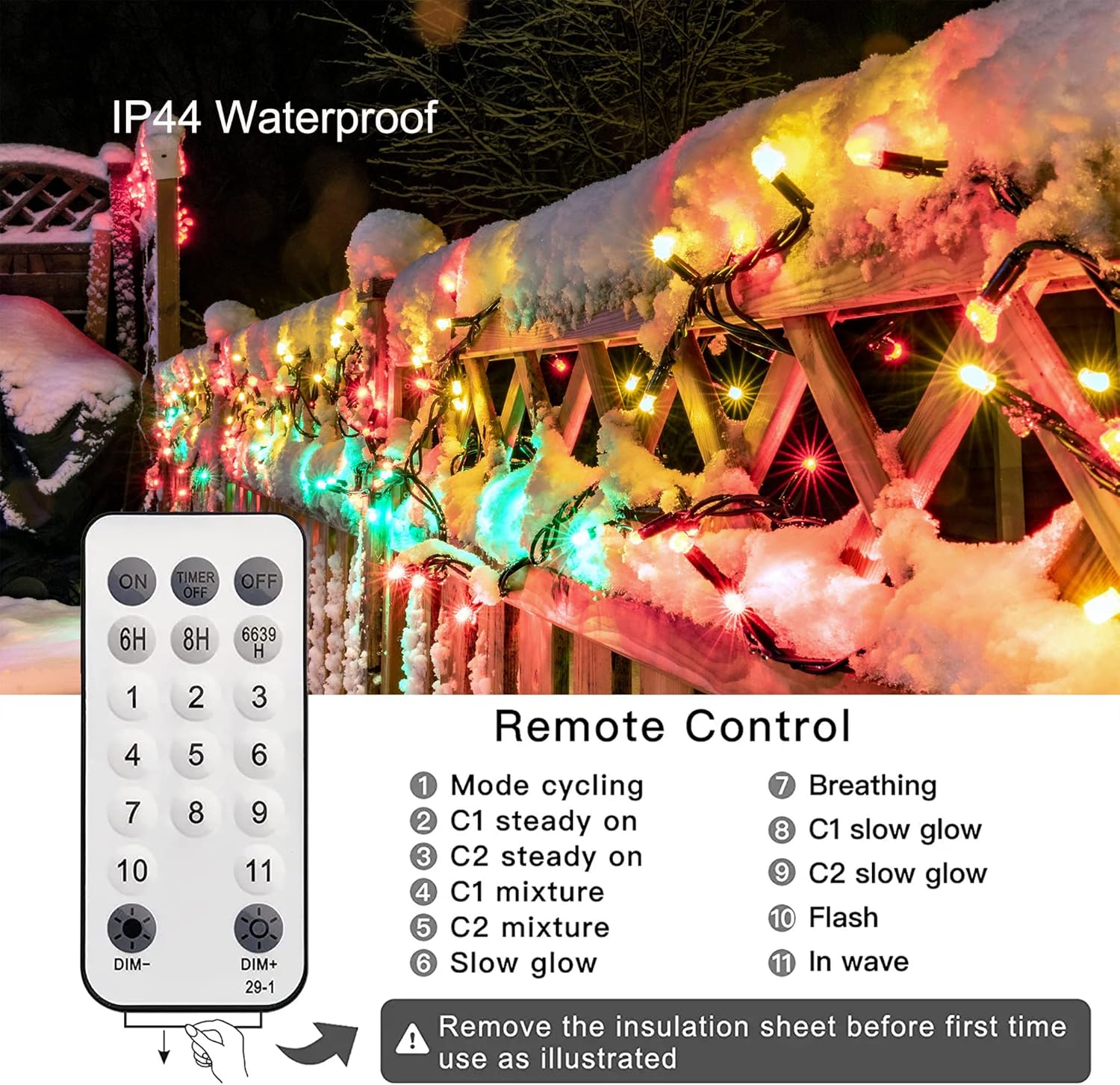 LYHOPE Luces de Navidad, 98.4 pies, 300 luces LED de hadas de Navidad, luces cálidas y blancas que cambian de color, con control remoto, 11 modos,