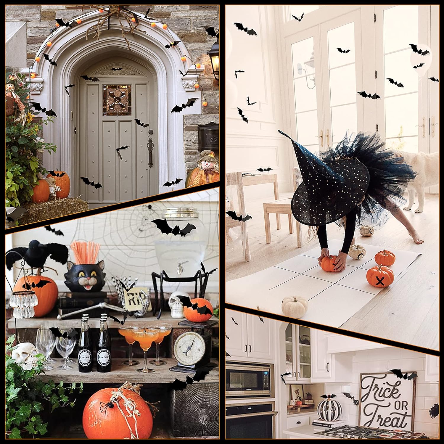 Murciélagos 3D para decoración de Halloween, 60 piezas, decoración de Halloween mejorada con 4 tamaños diferentes, decoración de murciélagos de PVC