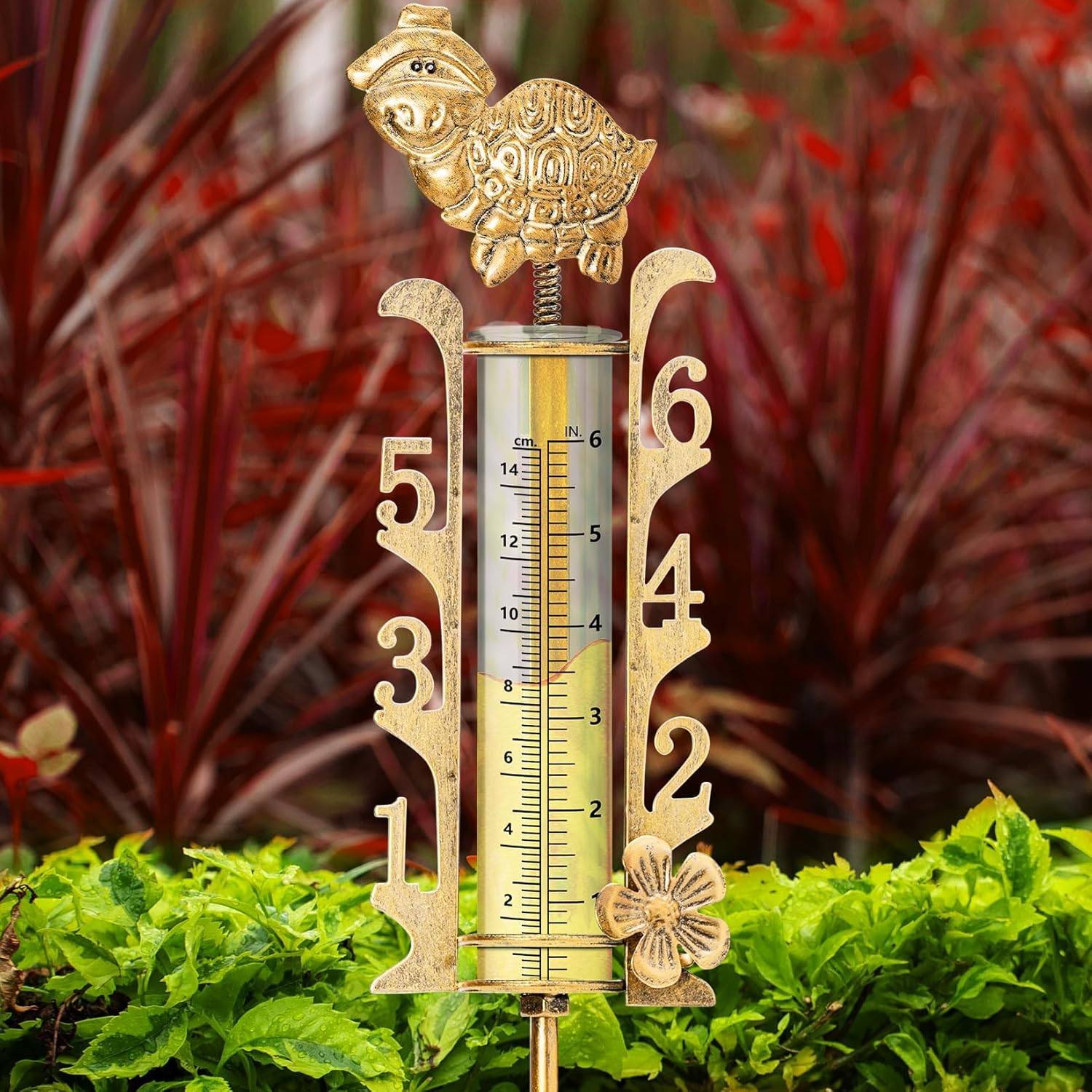 APSOONSELL Medidor de lluvia para exteriores, calibre de lluvia de 7 pulgadas de capacidad con estaca de metal, medidor de lluvia de cobre, números