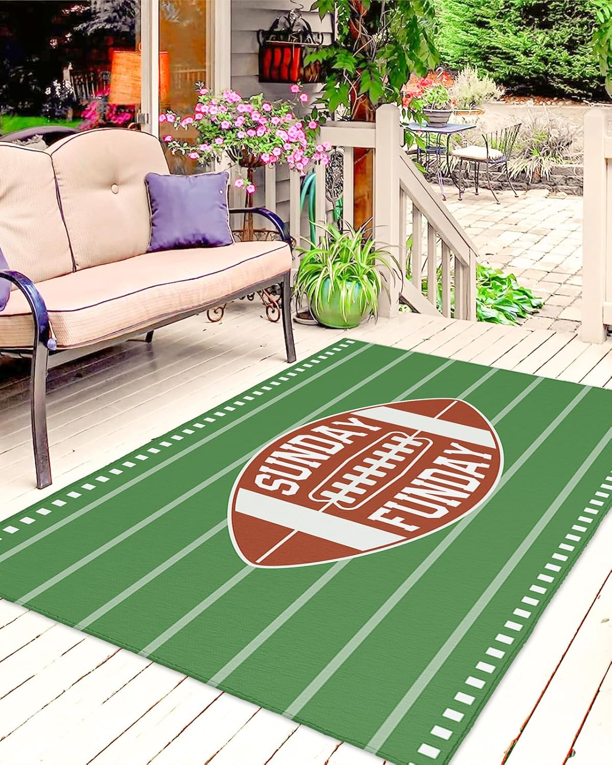 Outdoor Rug Carpet Waterproof 6×9 ft Area Rug, Football Green Large Floor Mat for Patio Balcony Living Room Backyard Picnic Beach RV Camping Rug