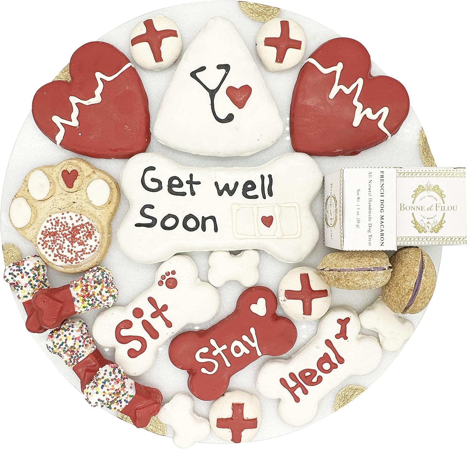 Bonne et Filou – Caja de regalo de golosinas para perros con temática de Get Well Soon – Golosinas gourmet de lujo para perros, 21 golosinas