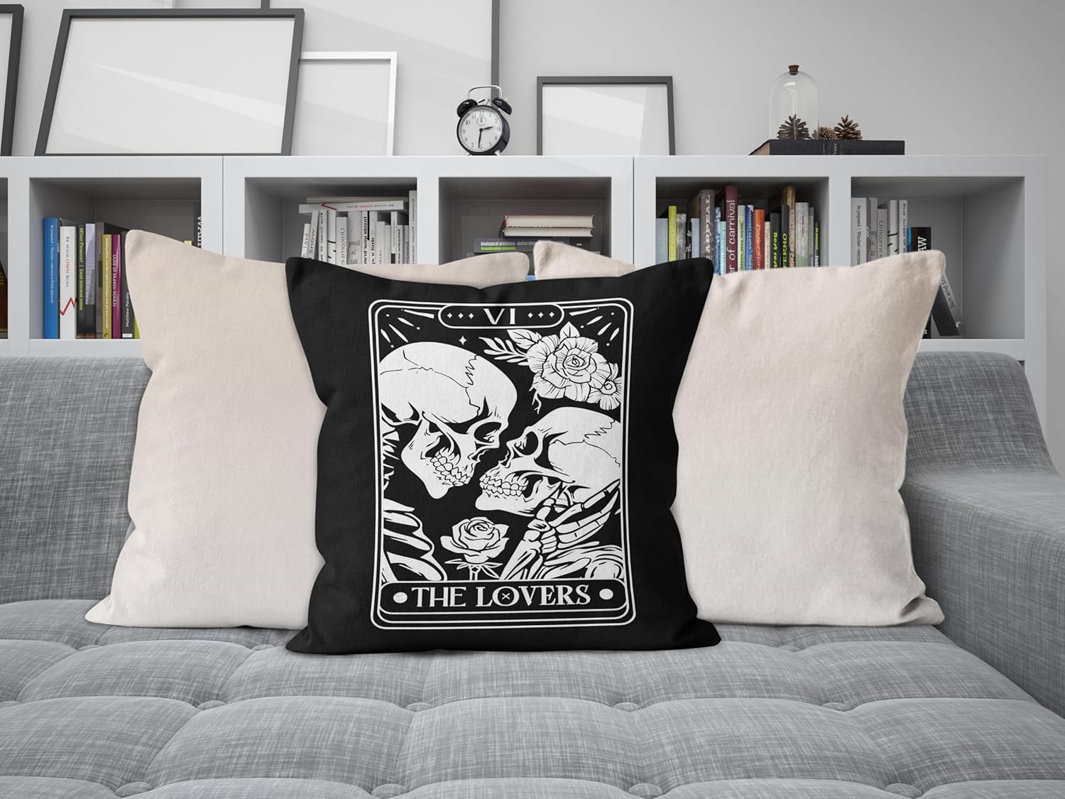 Fundas de almohada góticas de 18 x 18 pulgadas, fundas de almohada decorativas de calavera para pareja, fundas de almohada para dormitorio,