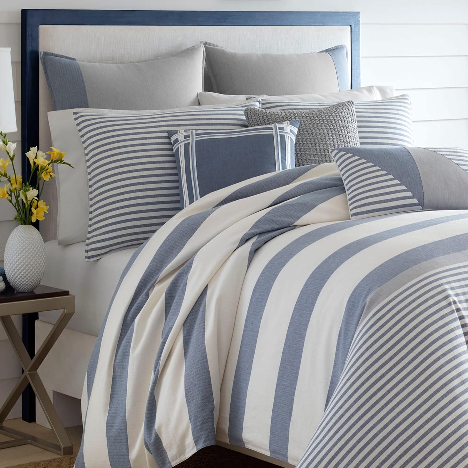 Nautica Home  Fairwater Collection  100% algodón inspirado en el Mediterráneo, funda de edredón a juego, juego de cama de 2 piezas, individual, azul