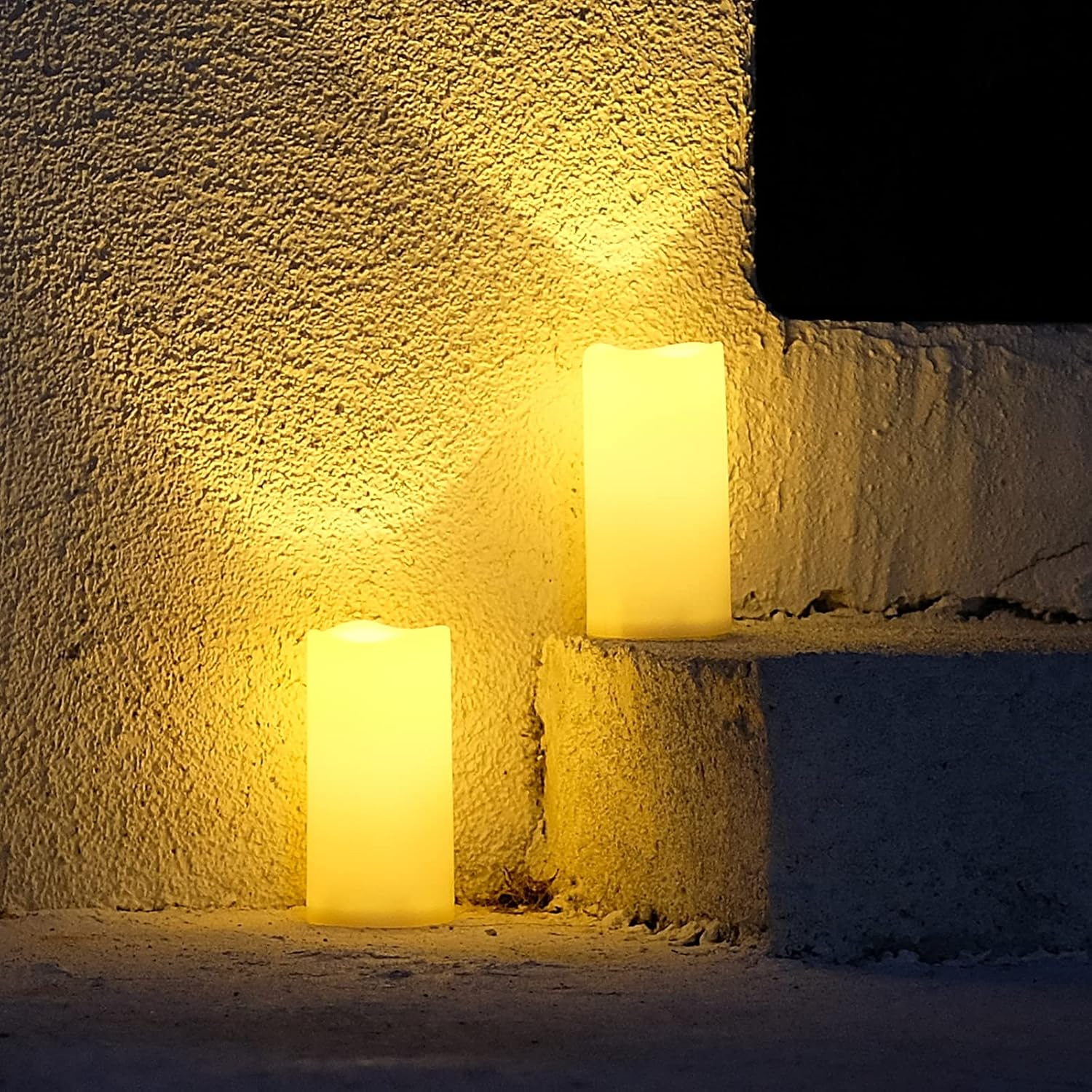 Velas de luz LED de pilas, sin llama, de 4 x 6 pulgadas, para exteriores, impermeable IP44, luz blanca cálida, con control remoto y temporizador, de