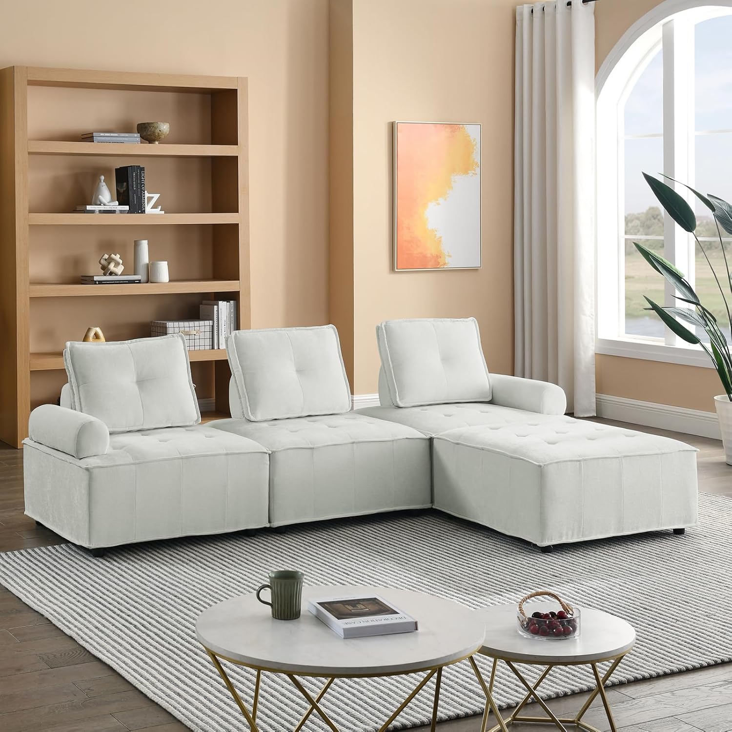 NOLLAM Sofá modular moderno, sofá modular tapizado en forma de L de 99 pulgadas con marco resistente y cojín trasero extraíble, combinación de
