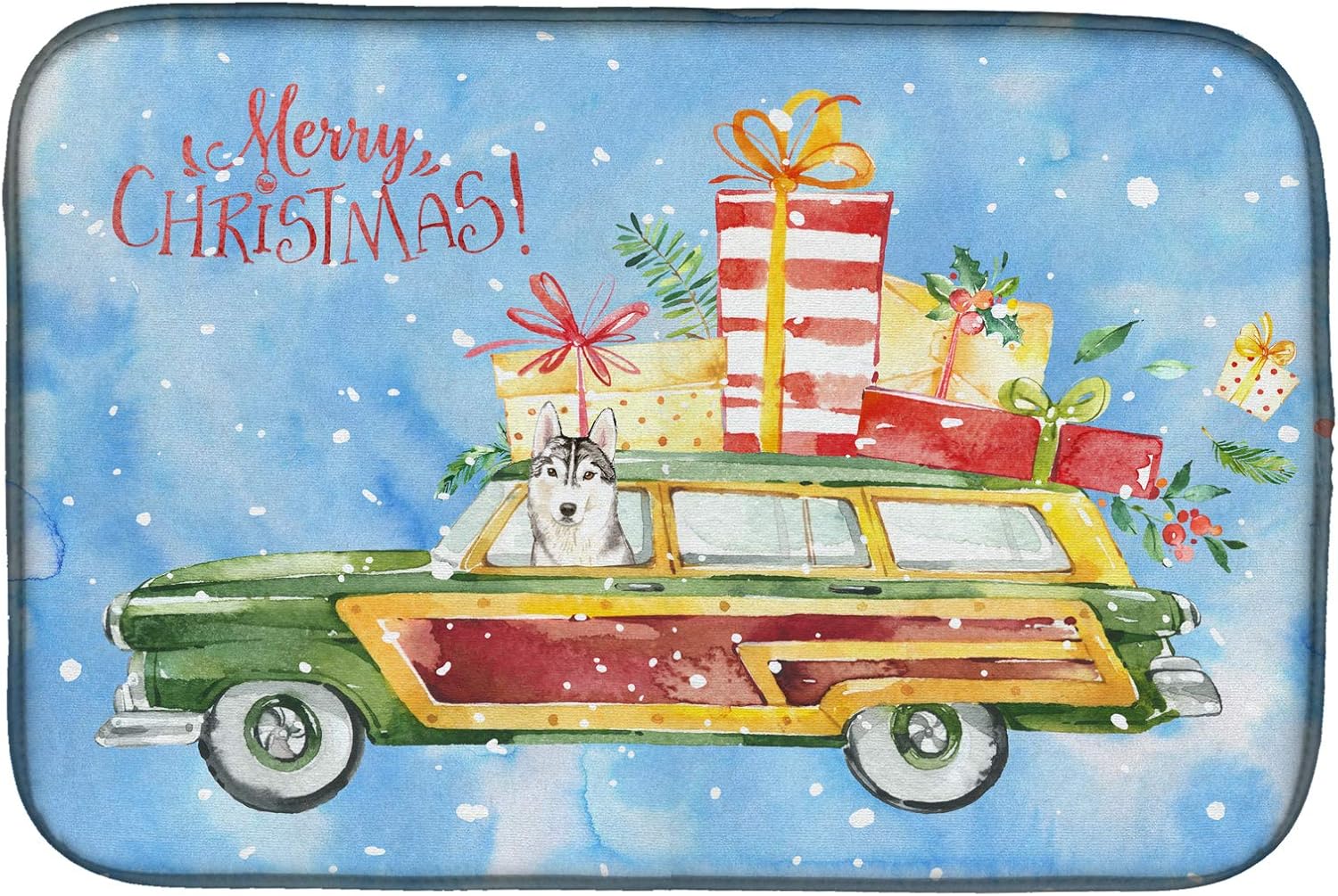 Caroline’s Treasures CK2424DDM – Tapete de secado de platos con diseño de husky siberiano con texto en inglés “Merry Christmas”, tapete absorbente