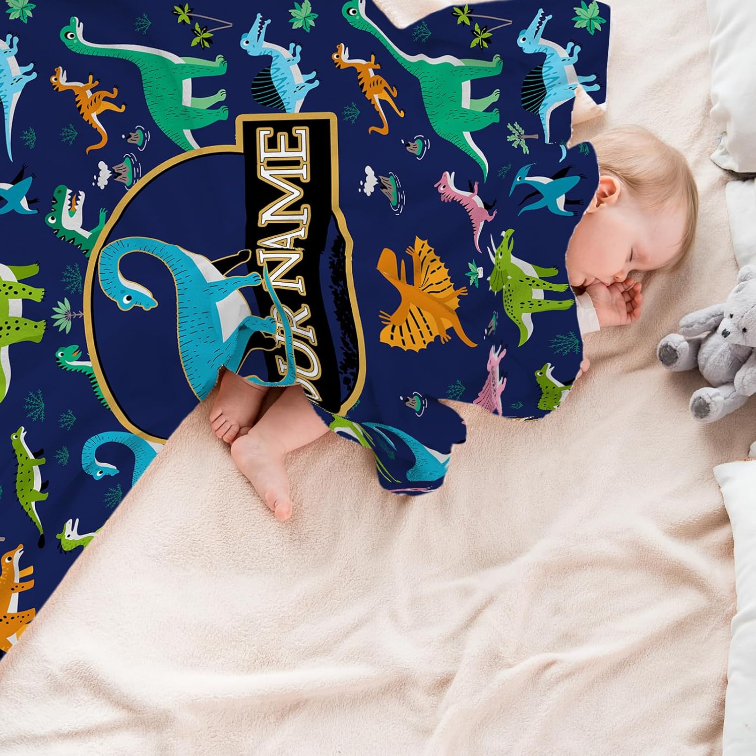 Artsadd Regalos personalizados de dinosaurios para niños, manta de bebé personalizada con nombre, manta de vellón personalizada de dinosaurio para