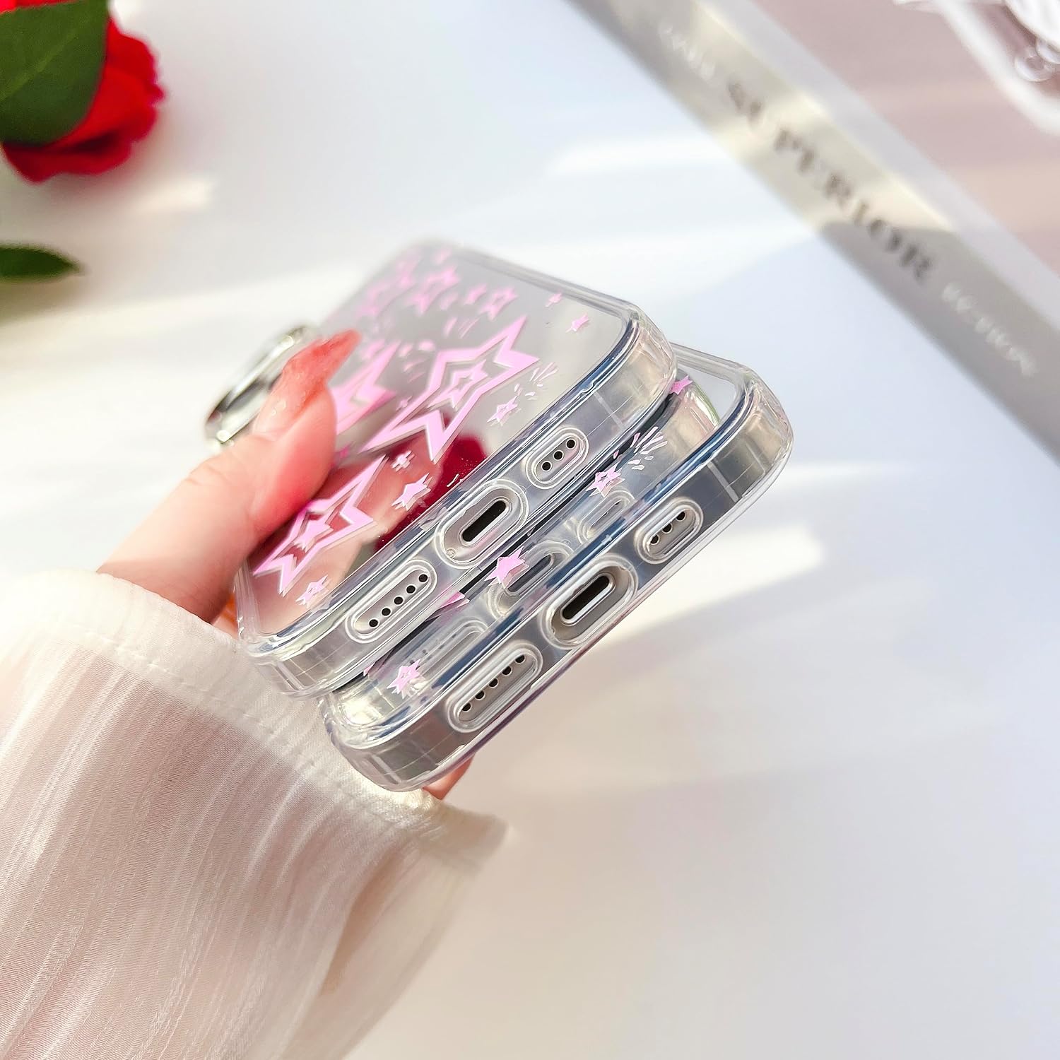 Dhzik Pink Star Y2K – Funda para iPhone 12 Pro Max, diseño bonito y moderno con diseño de estrella para iPhone 12 Pro Max