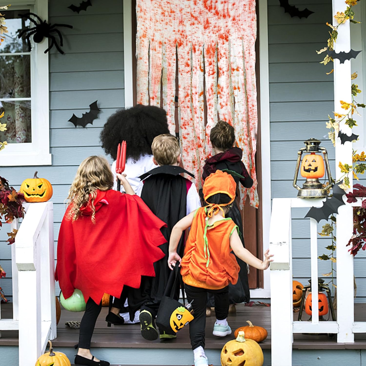 Watayo 8 piezas de cortinas de puerta de Halloween, cortina sangrienta de 65 x 39 pulgadas, cortina espeluznante para decoración de casa embrujada