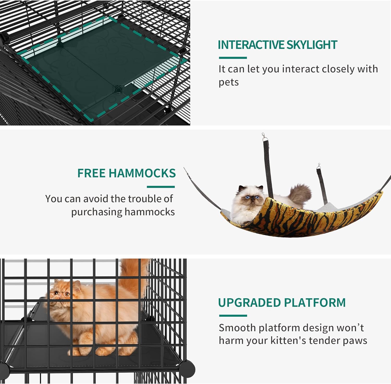 YITAHOME Jaula grande para gatos con cubo de almacenamiento, recintos para gatos para interiores, corralito de metal para gatos con hamaca grande