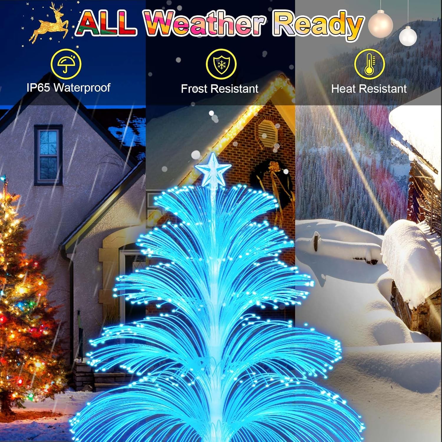 cltowany Luces solares de Navidad para árboles, luces solares impermeables para árbol de Navidad, medusas, 5 capas, fibra óptica, 7 colores