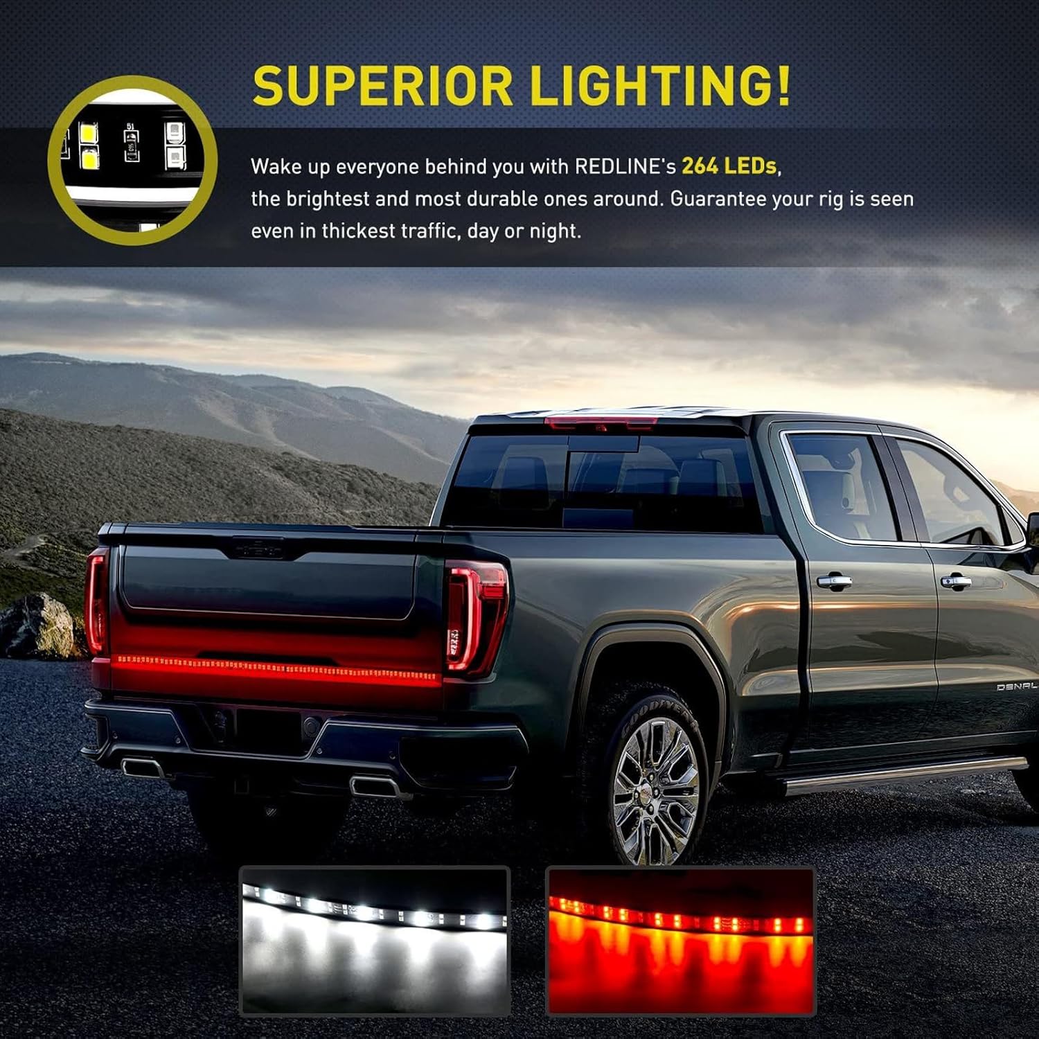 1 barra de luz de doble fila para puerta trasera de automóvil, 59 pulgadas, blanco + rojo, luz de freno de señal de giro flexible impermeable DRL,