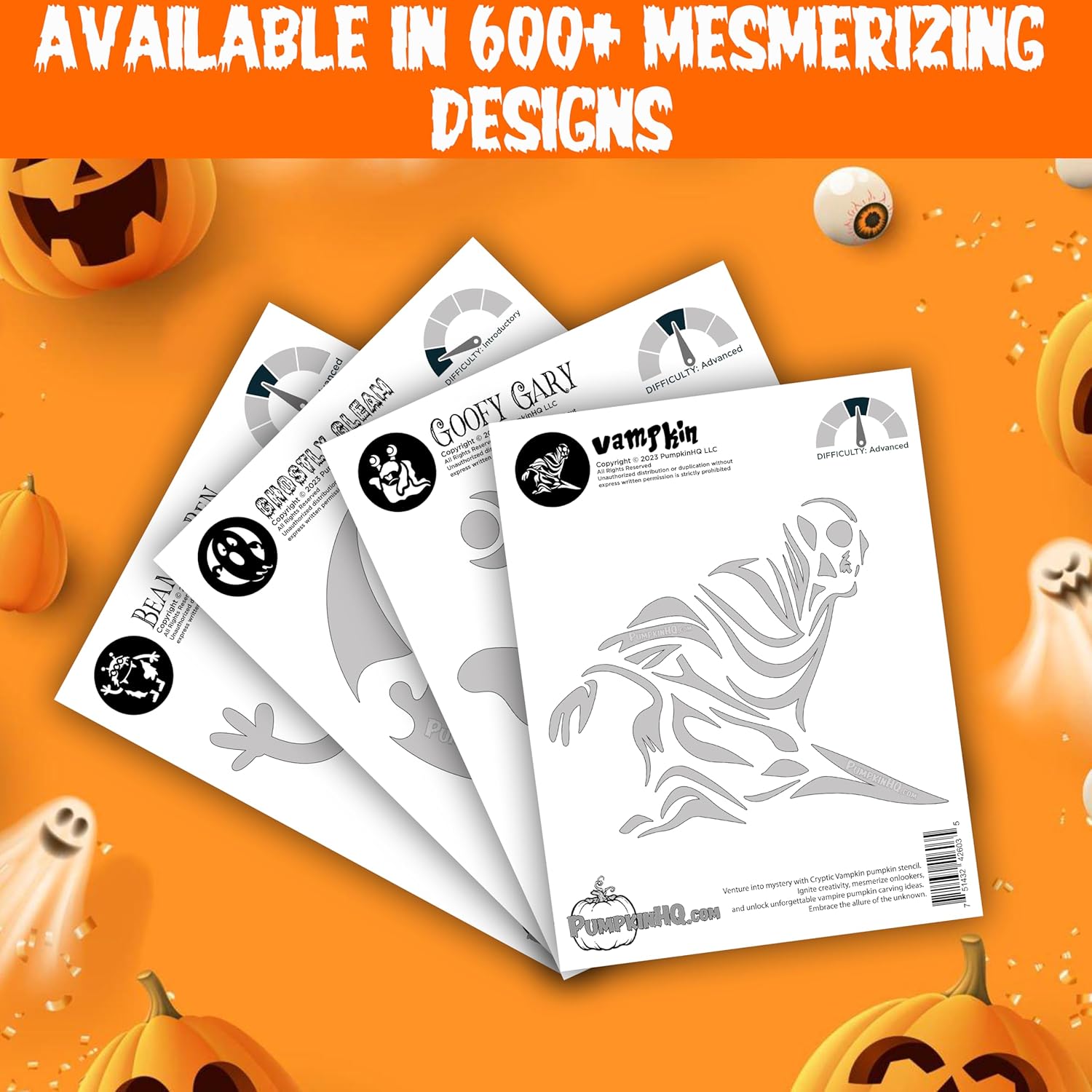 Bear Jack-O-Lantern – Plantilla para tallar calabaza  Brillo de oso abundante  Impreso en papel adhesivo Easycarve soluble en agua  Nivel de tallado