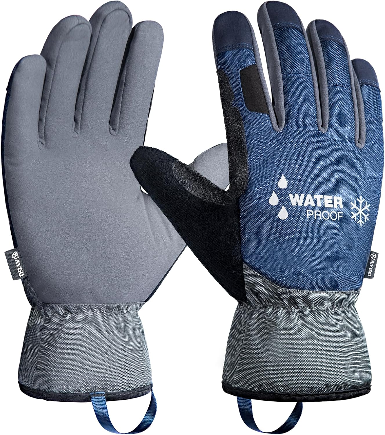 KAYGO Guante de trabajo térmico de invierno, Forro polar aislado, Palma de cuero sintético, Guantes de trabajo de seguridad impermeables