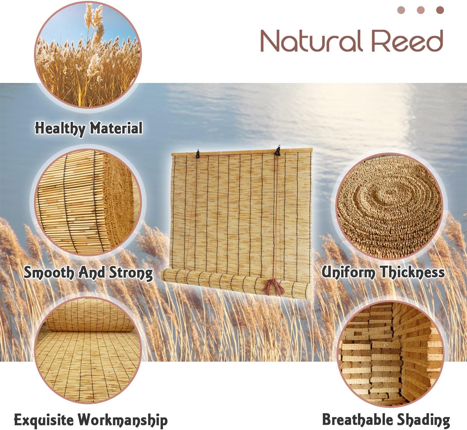 Persianas enrollables de bambú para exteriores, persianas romanas de varillas para patio, cortina de caña con elevador, ventana de porche, persianas