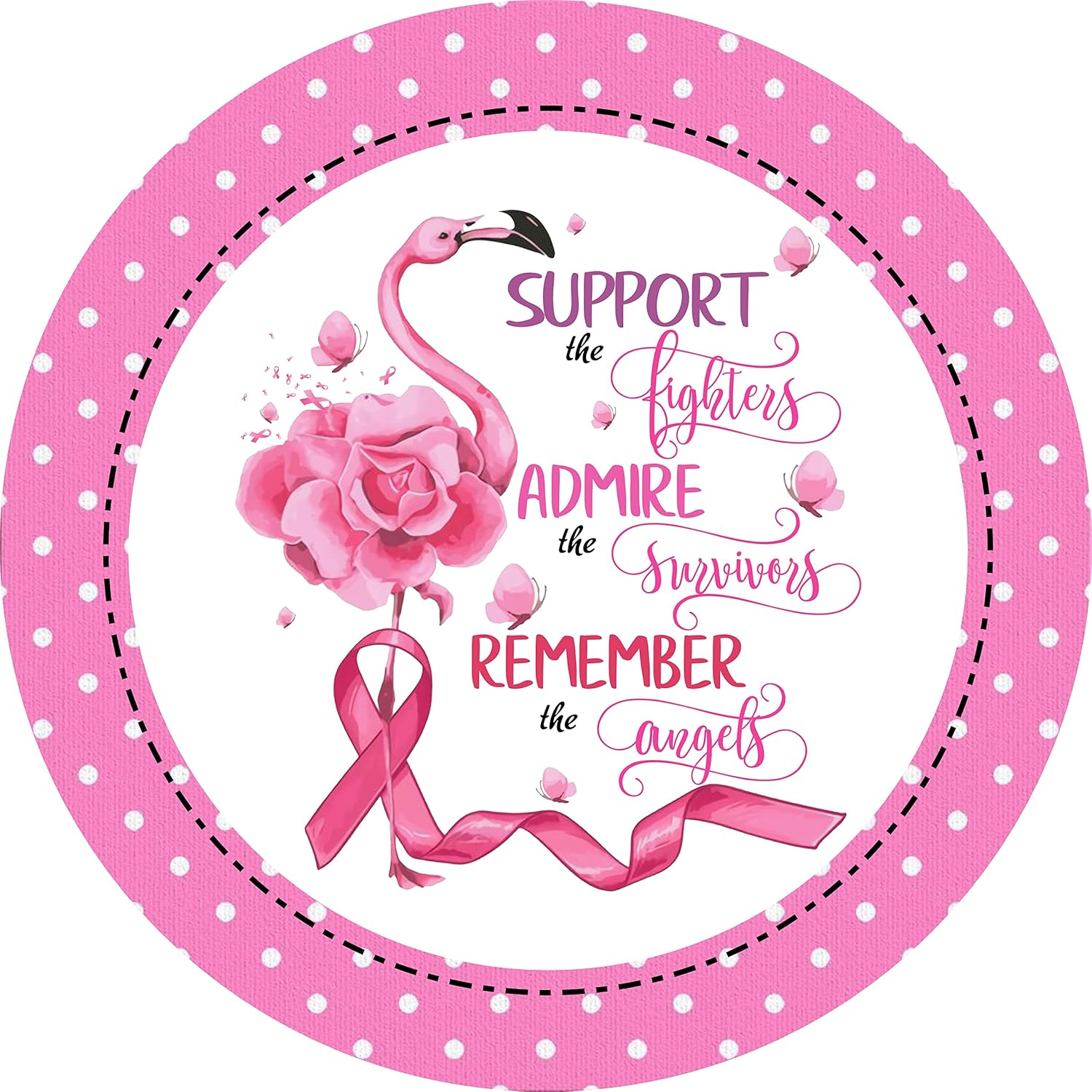 Breast Cancer Awareness Wreath Sign – Pink Flamingo – Round Wreath Sign (8″)