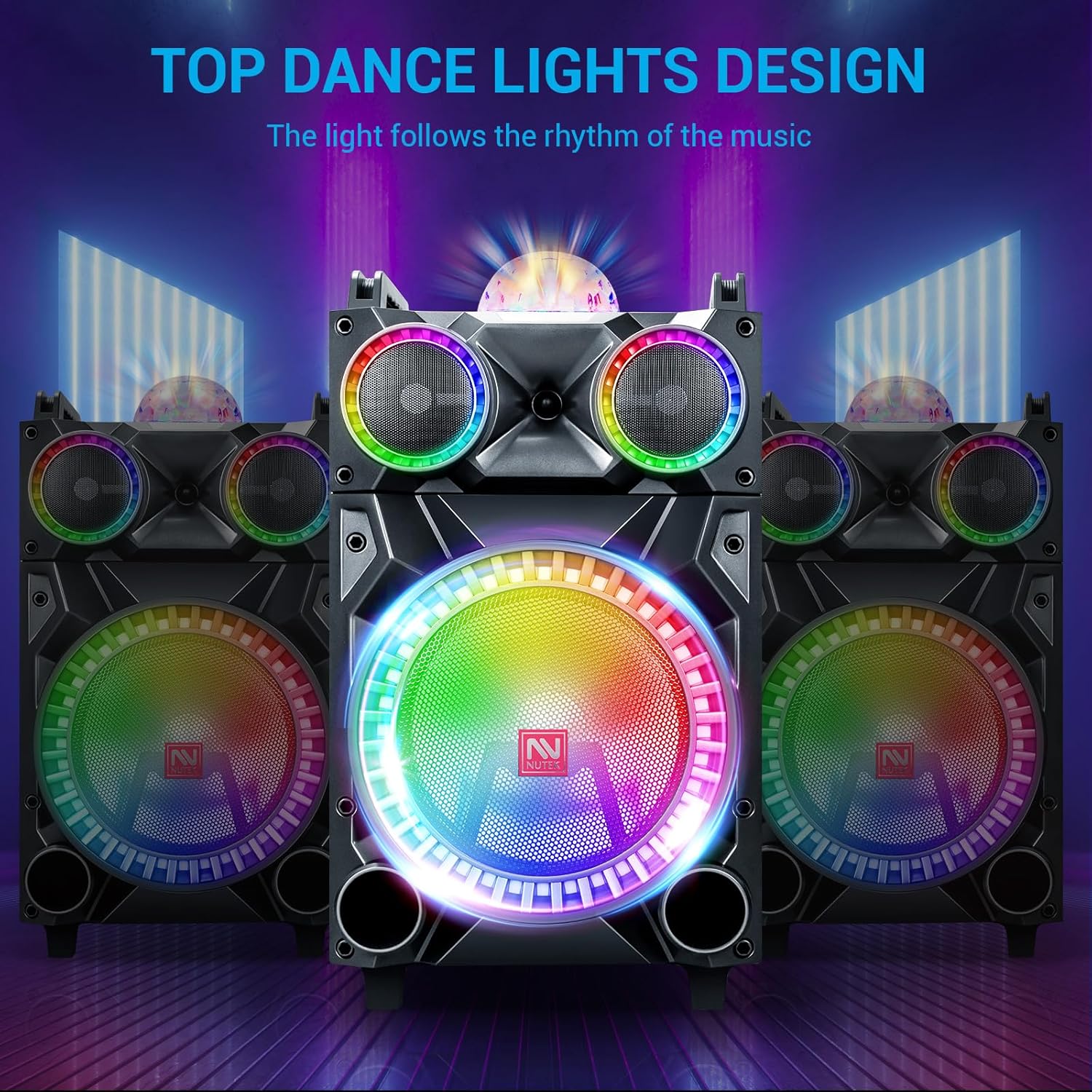 Altavoz inalámbrico de alta fidelidad Bluetooth portátil de 12 pulgadas, sistema PA recargable – Máquina de karaoke de potencia máxima de 3000 W con