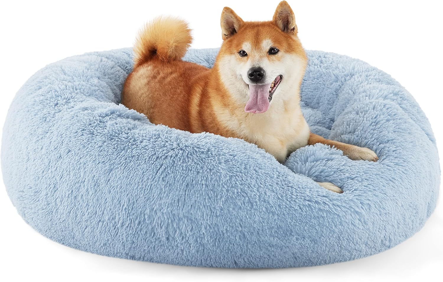 Bedsure Cama calmante para perros medianos  Cama mediana lavable en forma de dona, antideslizante, redonda y esponjosa de pelo sintético, se adapta