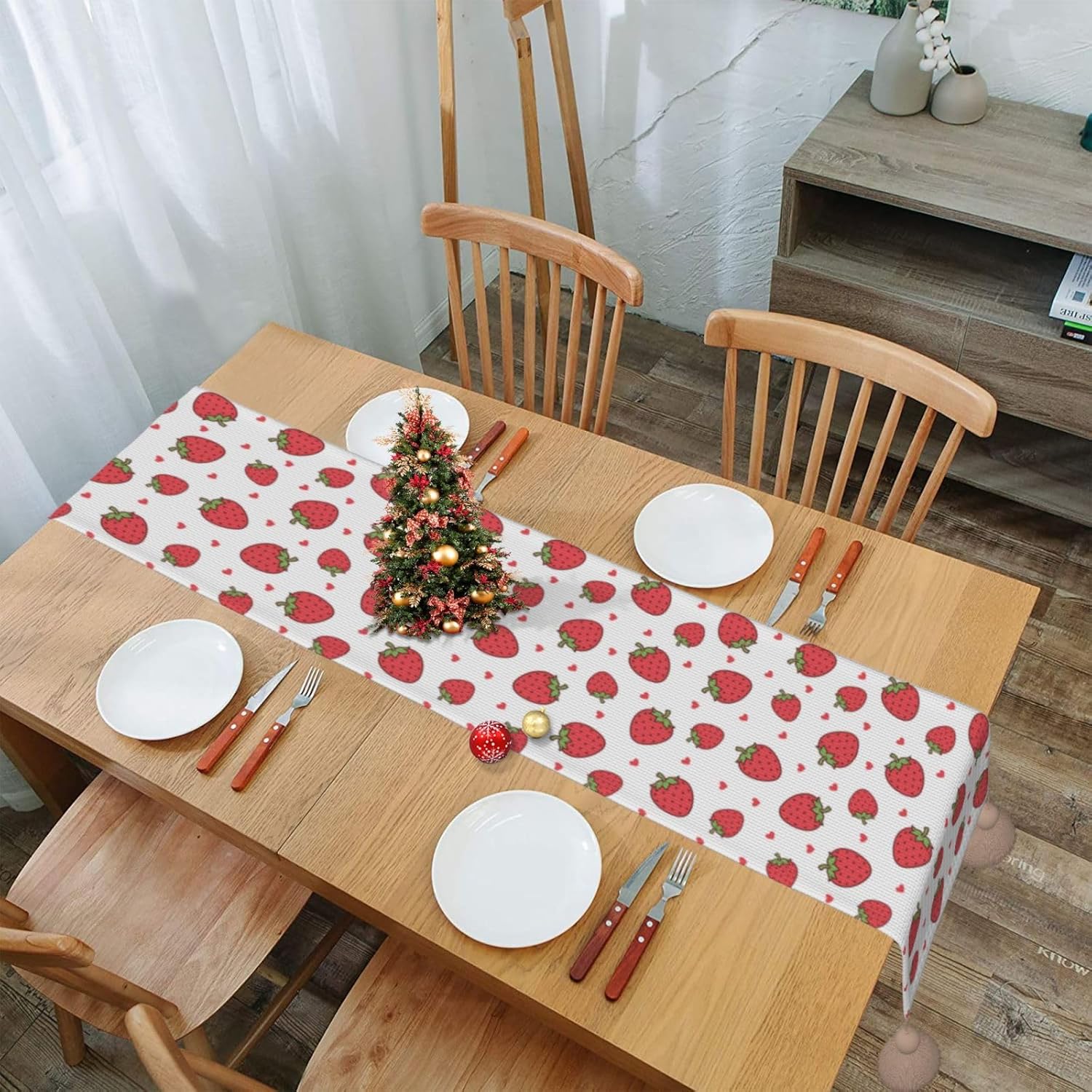 Strawberry Red Fruits Christmas Table Runner Dining Table Decor Christmas Decorations Indoor Home Decor Christmas Table Runners Xmas Navidad