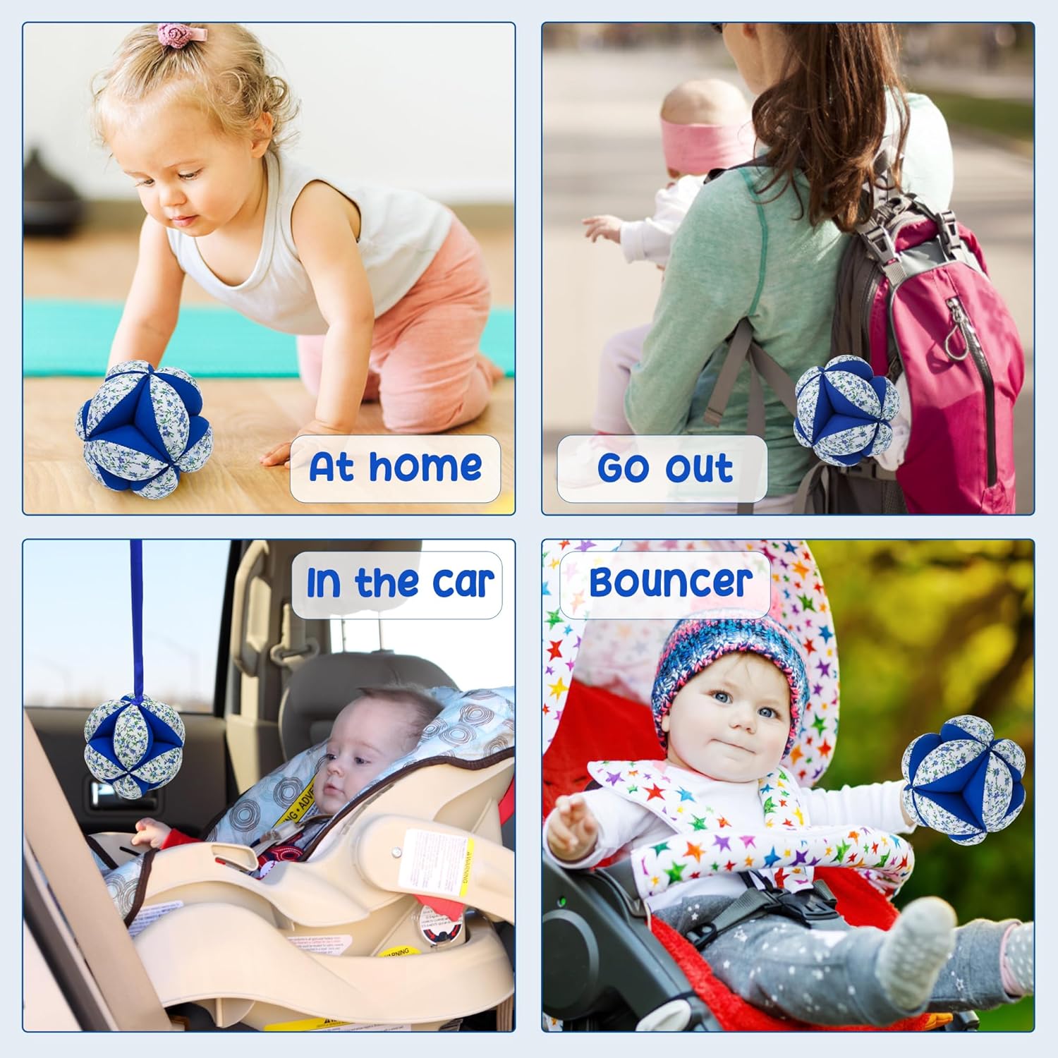 MEYOR Montessori – Bola de tela para bebés, bola de rompecabezas de algodón con sonajero, bola sensorial texturizada para bebés de 6 a 12 meses para