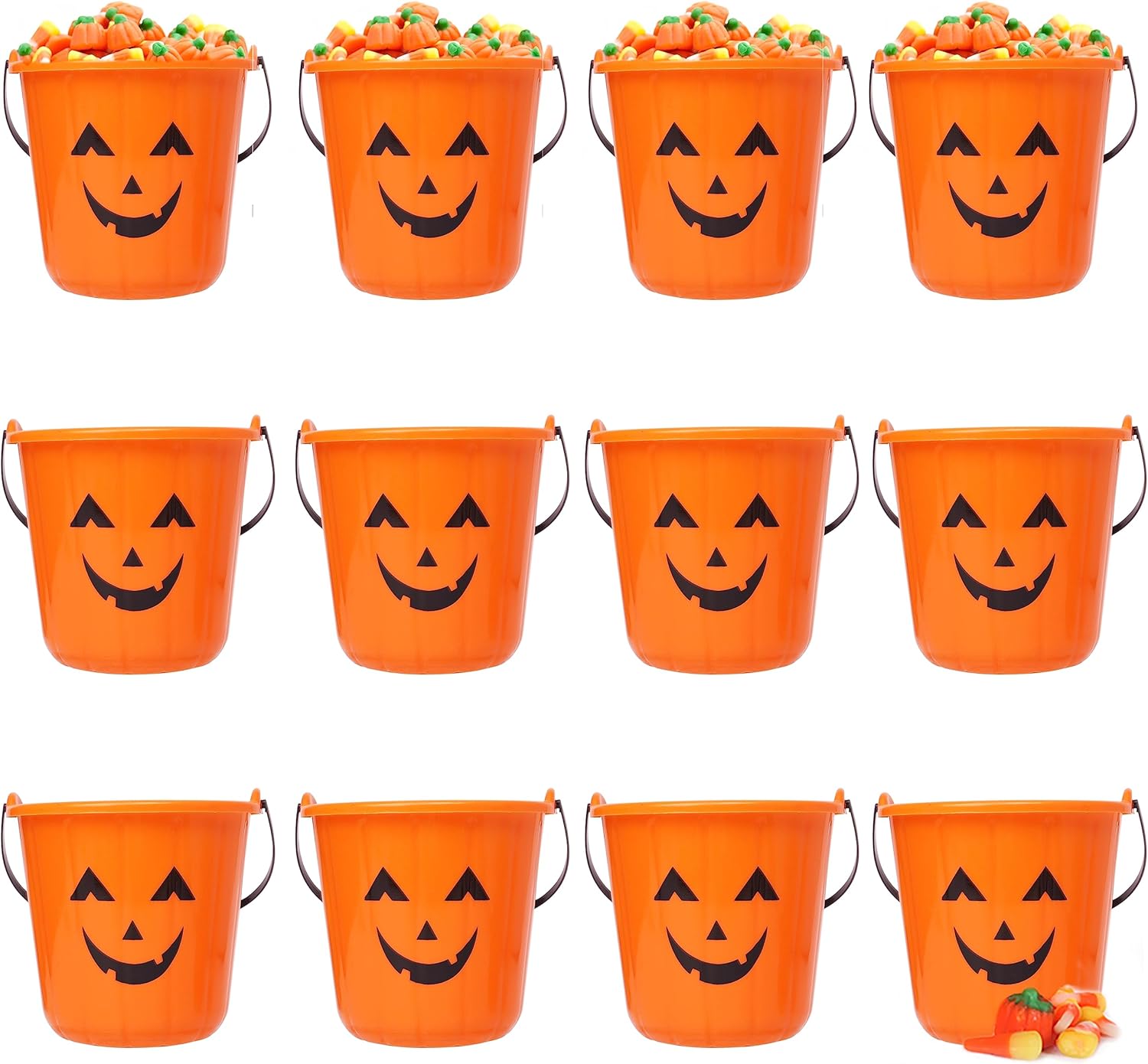 Triumpeek Cubos de calabaza de Halloween, 12 cubos de Halloween Jack O Lantern, cubo de truco o trato, cubos portátiles de plástico para calabaza