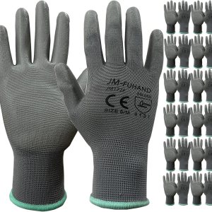 JM-FUHAND Guantes de trabajo de seguridad con revestimiento de poliuretano ultrafino (poliuretano), 12 pares, para hombres y mujeres, para trabajos JM-FUHAND Guantes de trabajo de seguridad con revestimiento de poliuretano ultrafino (poliuretano), 12 pares, para hombres y mujeres, para trabajos
