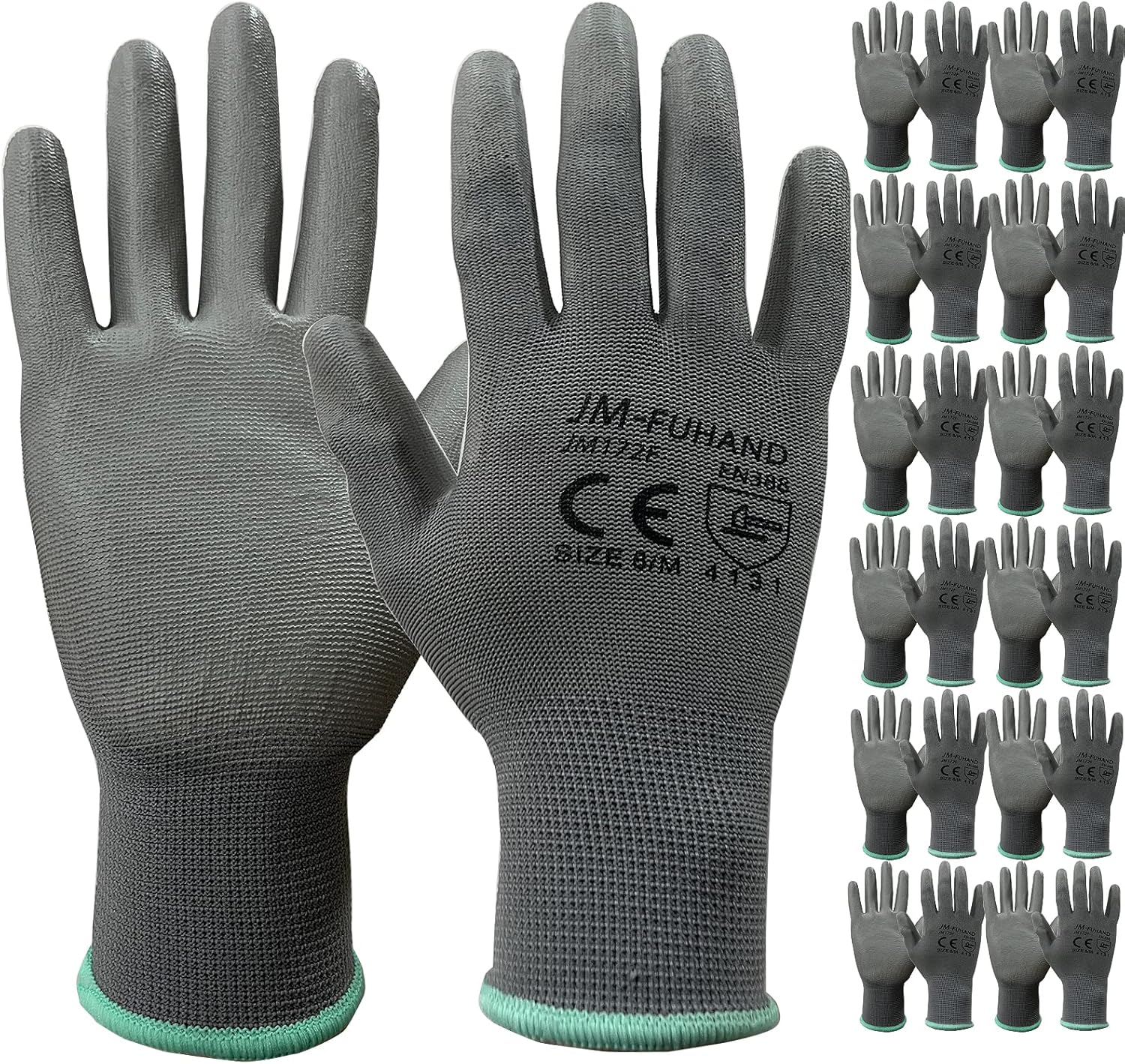 JM-FUHAND Guantes de trabajo de seguridad con revestimiento de poliuretano ultrafino (poliuretano), 12 pares, para hombres y mujeres, para trabajos