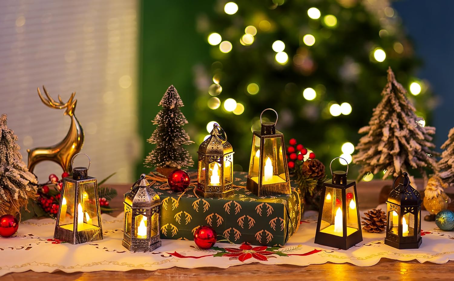 Romadedi Mini farol decorativo para centros de mesa, 10 linternas de vela vintage plateadas con velas LED parpadeantes para mesa de boda, decoración