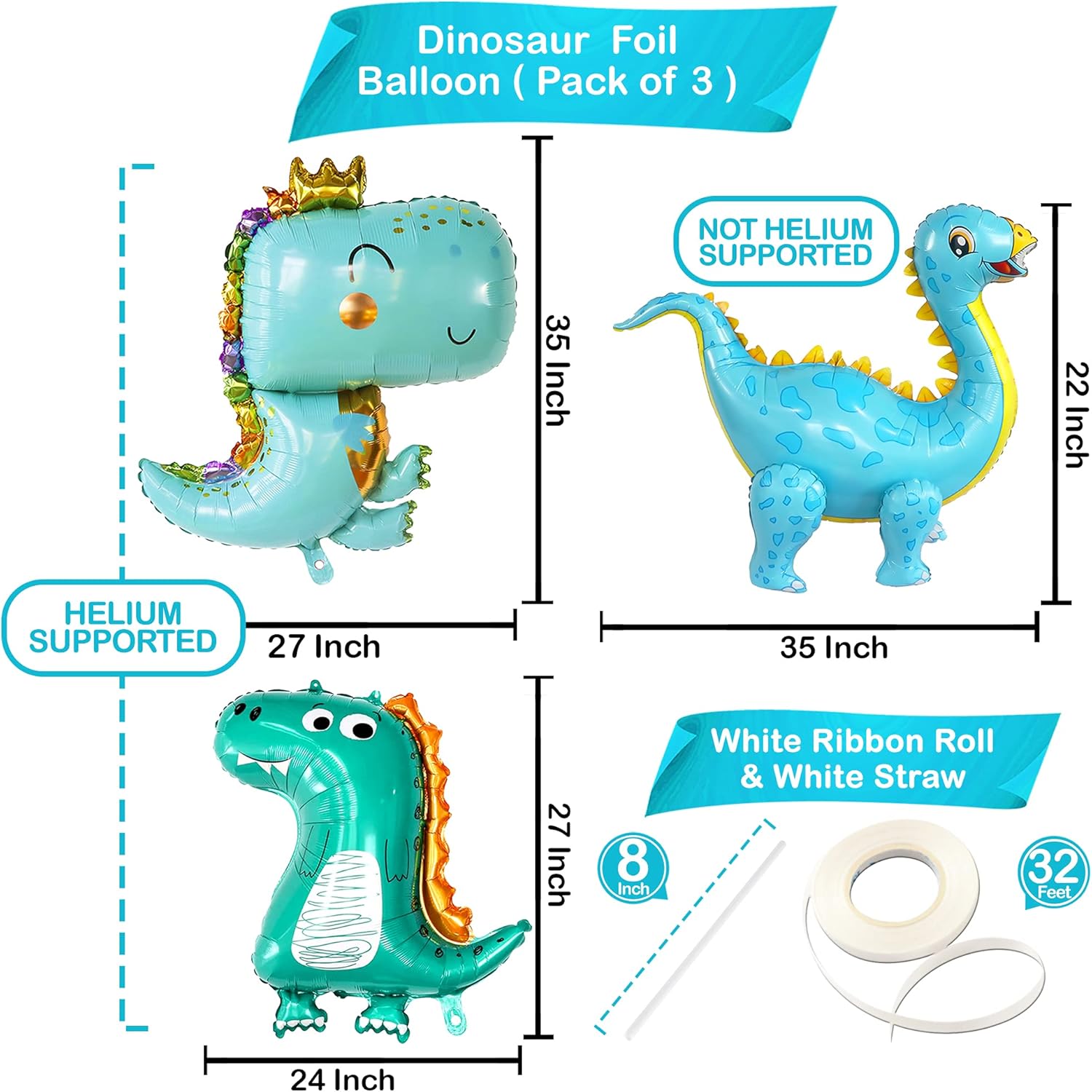 Katchon, Globos grandes de dinosaurio para fiesta de cumpleaños  Tres decoraciones de fiesta de cumpleaños Rex  Globos de dinosaurio bebé,
