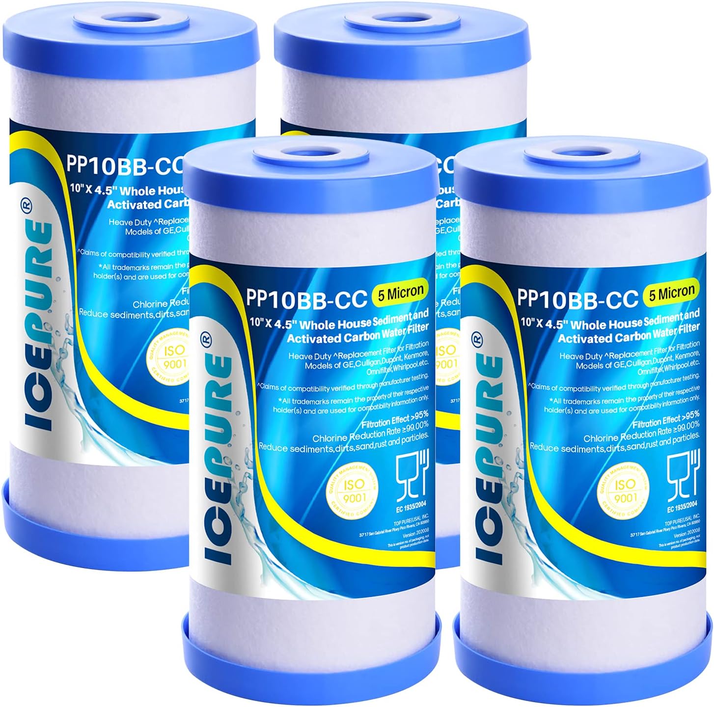 Filtro de agua para toda la casa de 10 x 4.5 pulgadas de 5 micrones compatible con GE FXHTC, GXWH40L, RFC-BBSA, W50PEHD, Whirlpool WHKF-GD25BB,