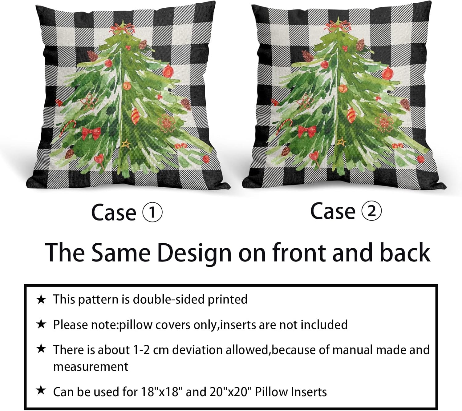 Kawani Juego de 2 fundas de almohada decorativas con diseño de árbol de Navidad en acuarela de 18 x 18 pulgadas, fundas de almohada decorativas de