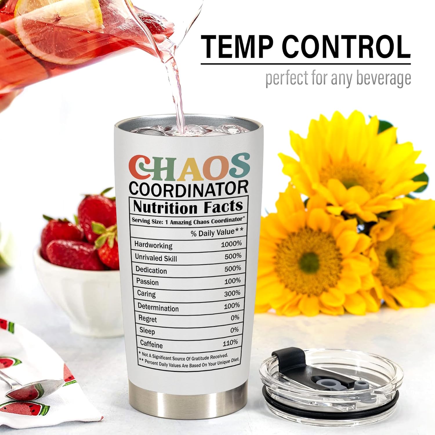 HOMISBES Chaos Coordinator Gifts – Taza de viaje con popote para mamá, compañera de trabajo, jefe gerente, empleado, vaso de viaje de acero