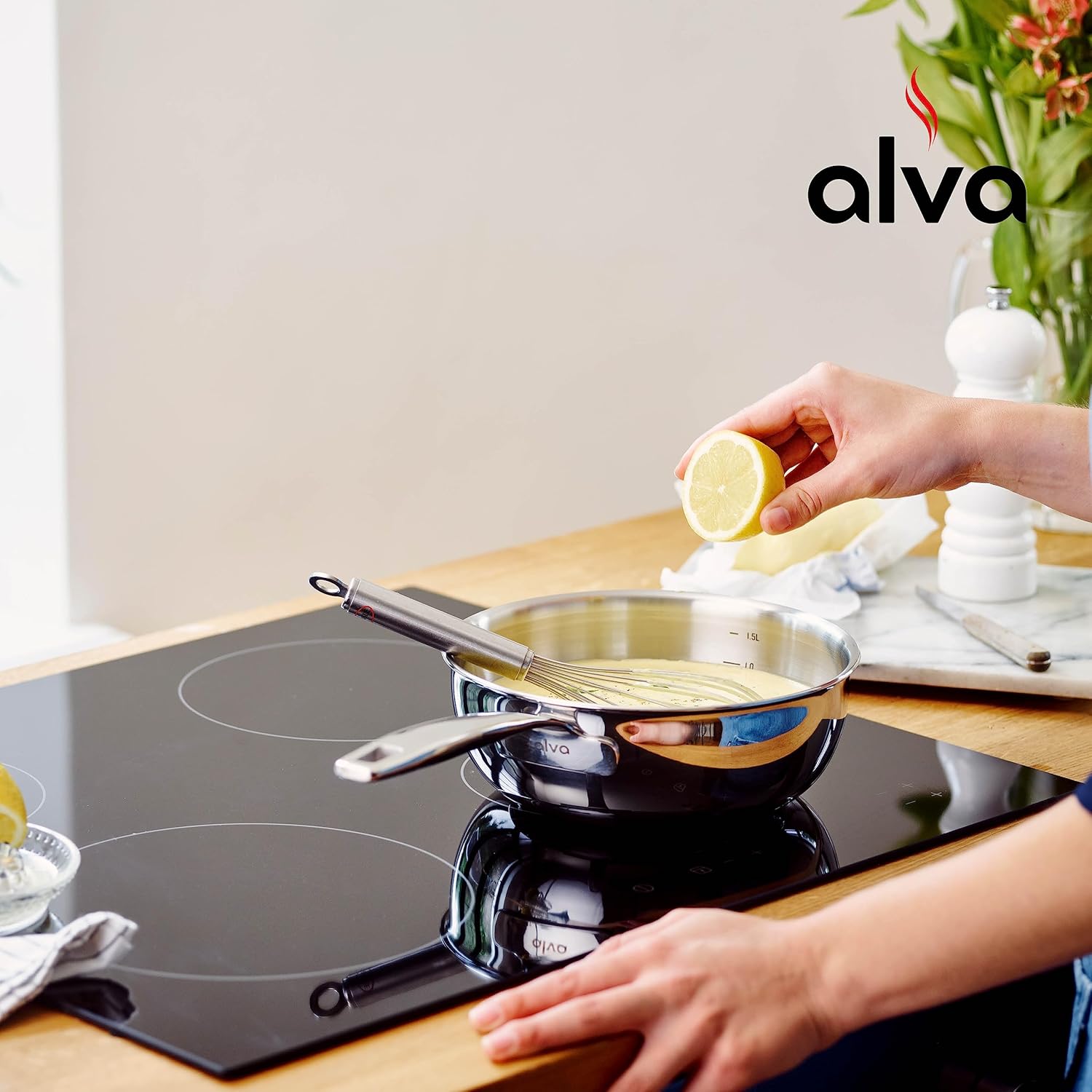 Alva Maestro – Sartén de acero inoxidable para salsa, cacerola apta para horno para cocinar, olla pequeña para sopa con tapa, utensilios de cocina