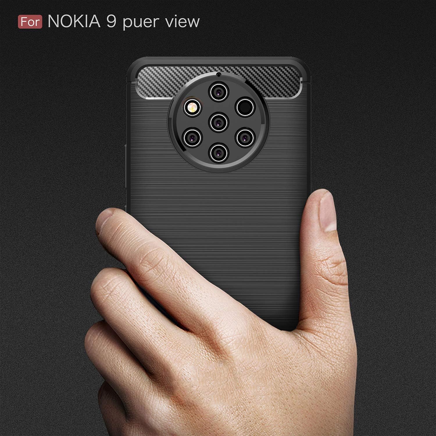 CruzerLite Funda compatible con Nokia 9 PureView de fibra de carbono, absorción de golpes, delgada, compatible con teléfono celular, Nokia 9