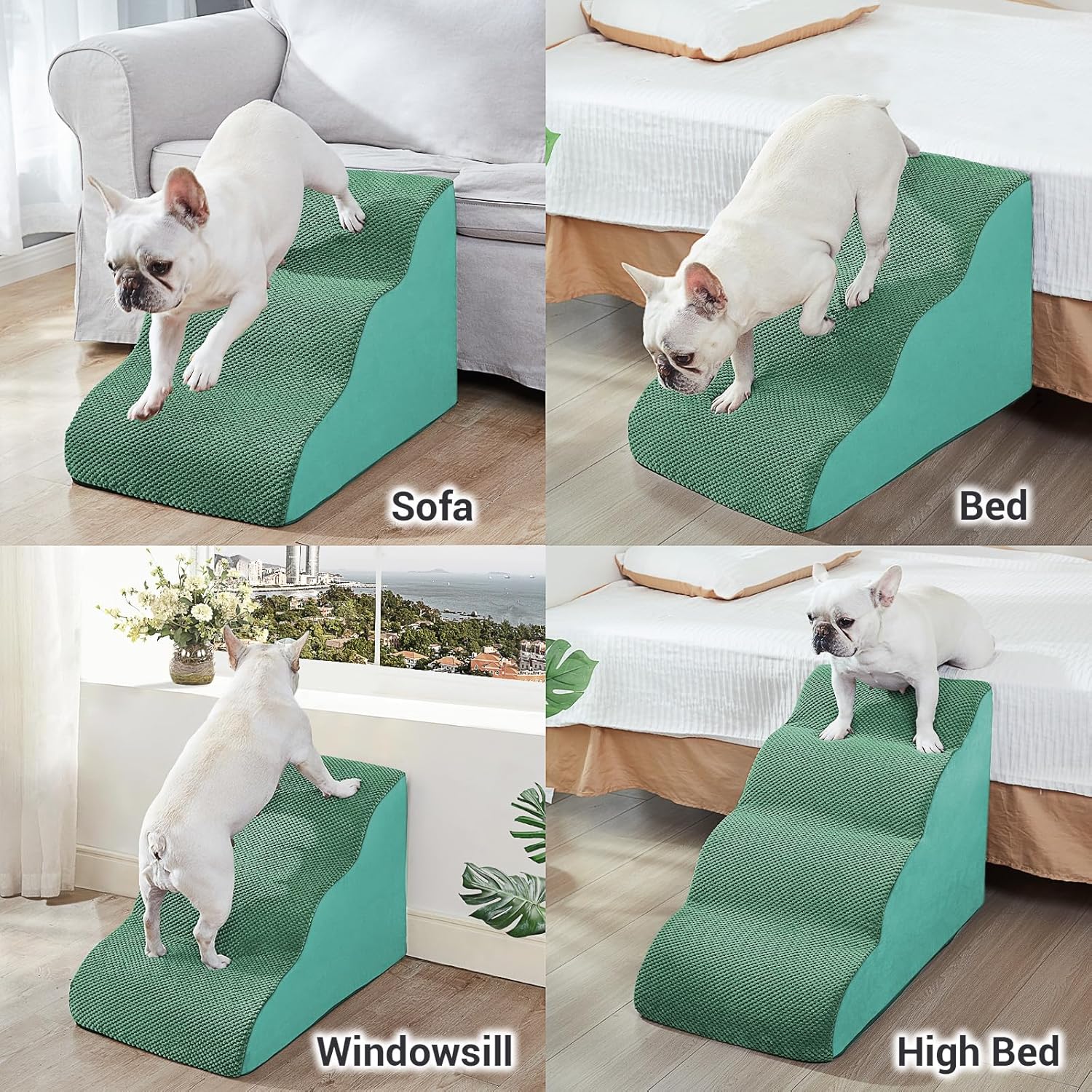 Ryoizen Rampas para escaleras para perros pequeñosmedianos hasta camas y sofás de hasta 18 pulgadas, escalón para mascotas con parte inferior