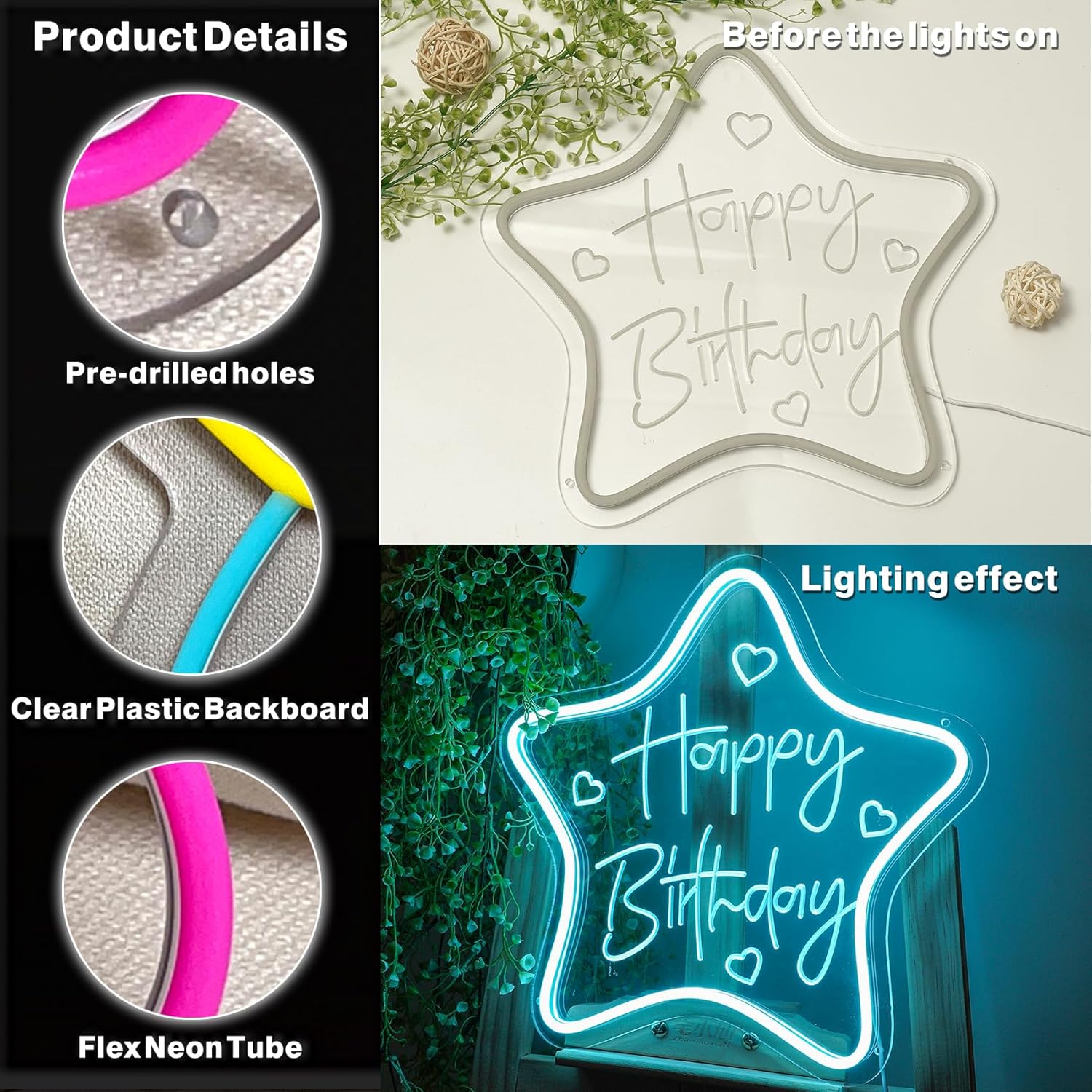 BIOIWGY Letrero de neón para pared USB con estrella y luz de neón, letrero con luz de juego, diseño de tallado de arte 3D, letreros de neón, regalos