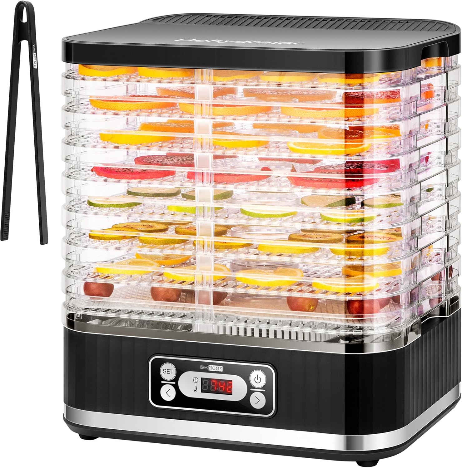 VIVOHOME Deshidratador de alimentos, máquina hidráulica de 8 bandejas con temporizador digital de 72 horas y control de temperatura para frutas,