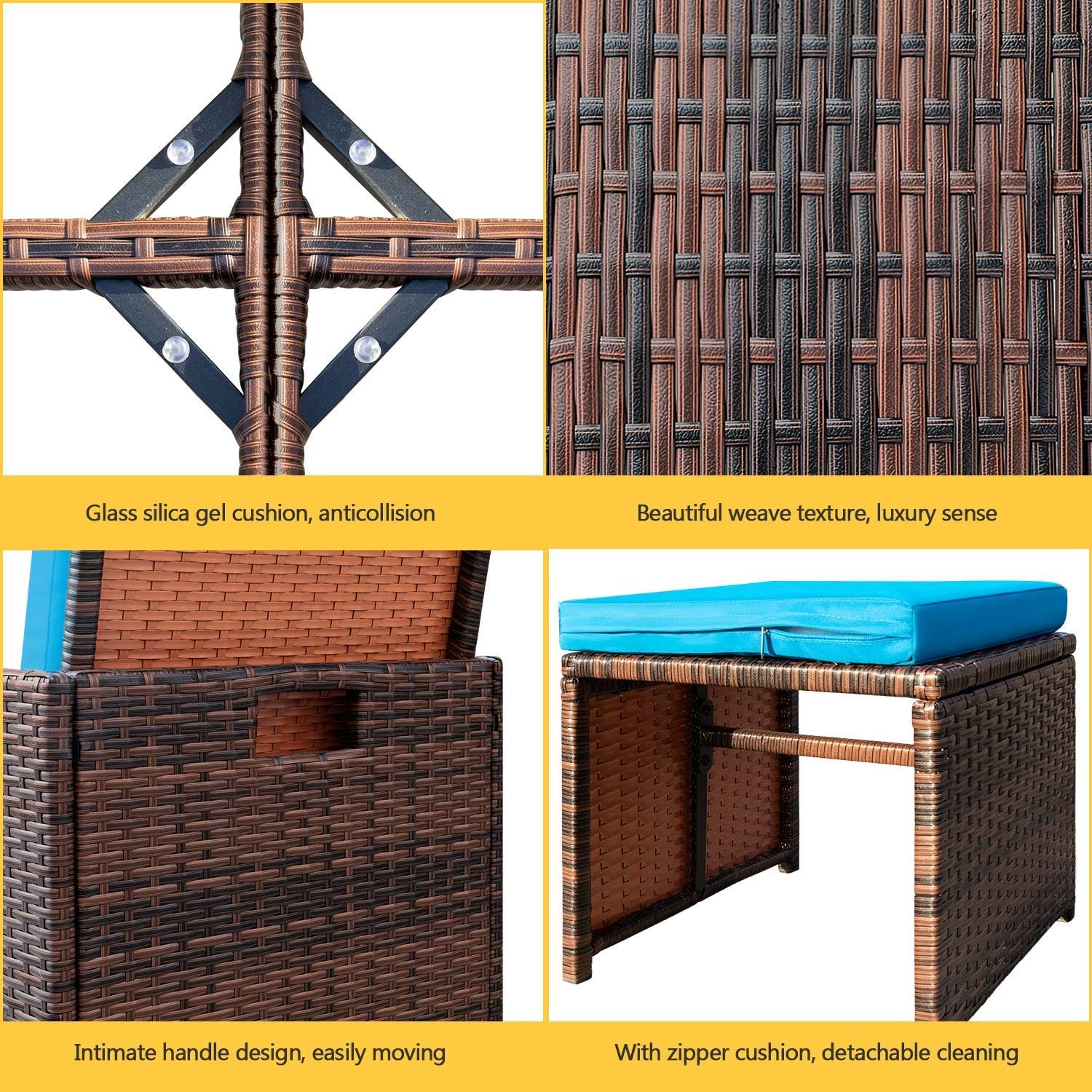 KaiMeng – Juego de comedor de 5 piezas para patio, sillas de mimbre marrón y negro, para exteriores, muebles de mimbre para balcón, porche con
