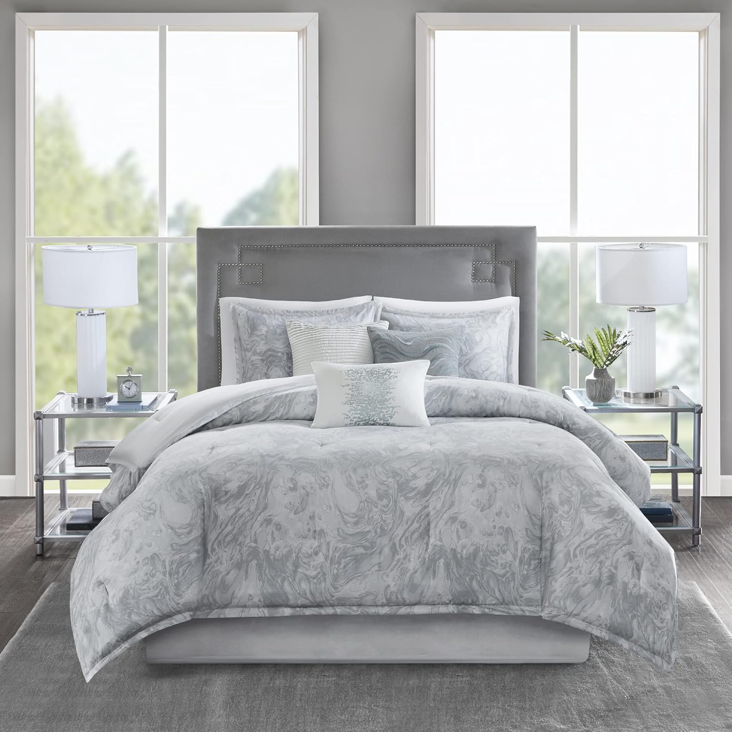 Madison Park Emory – Juego de edredón de algodón acogedor, diseño moderno de mármol para todas las estaciones, ropa de cama casual alternativa con