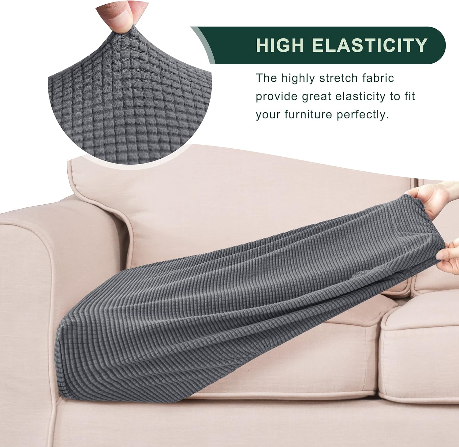 CHUN YI – Funda elástica de cojín para sofá de 3 plazas, funda de asiento de sofá con tela jacquard de elastano (grande, color gris claro)