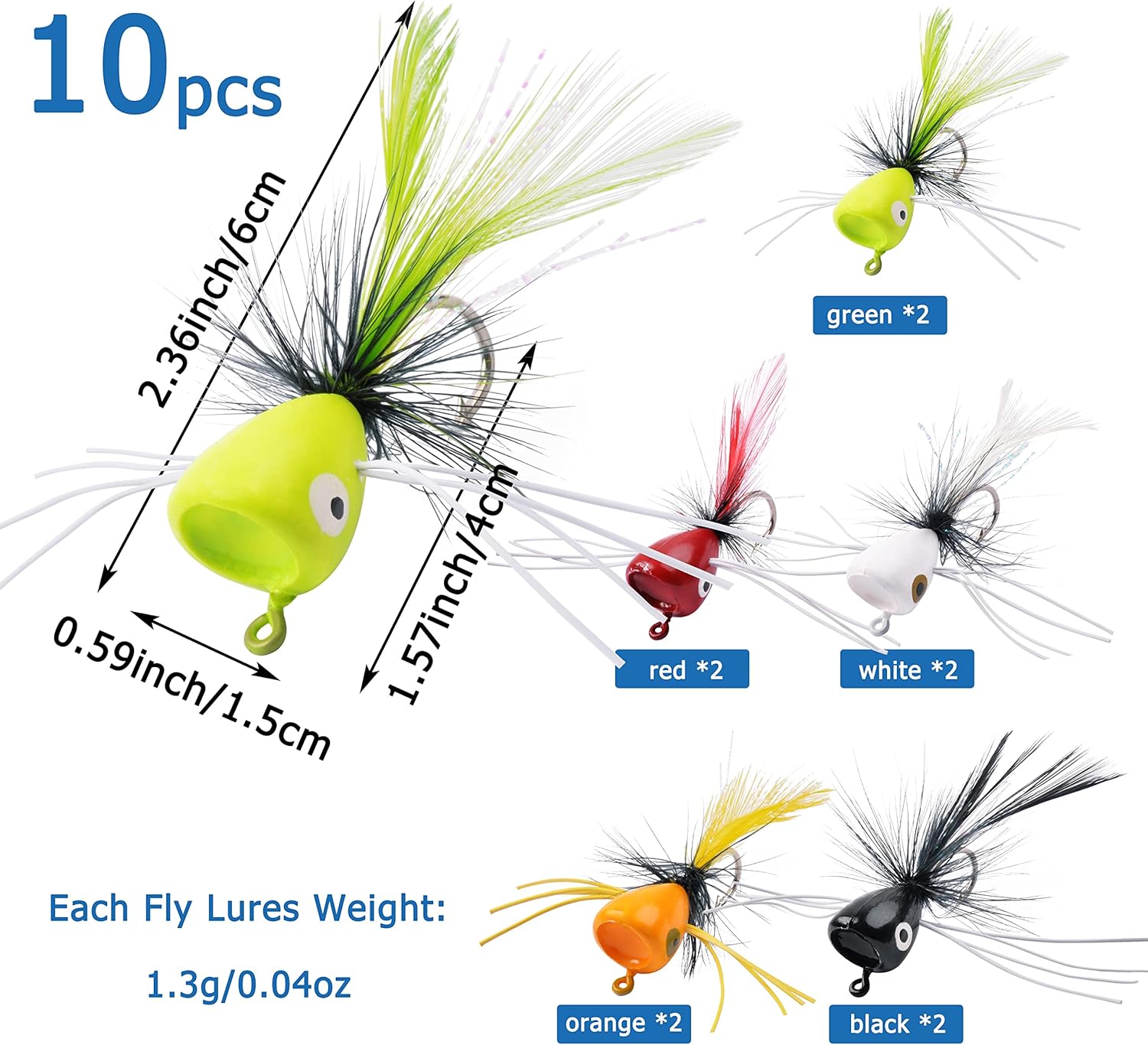 Popper – Kit de señuelos de pesca con mosca seca, para lubina, mosca, pesca con mosca, panfish popper, moscas y insectos (10 unidades)