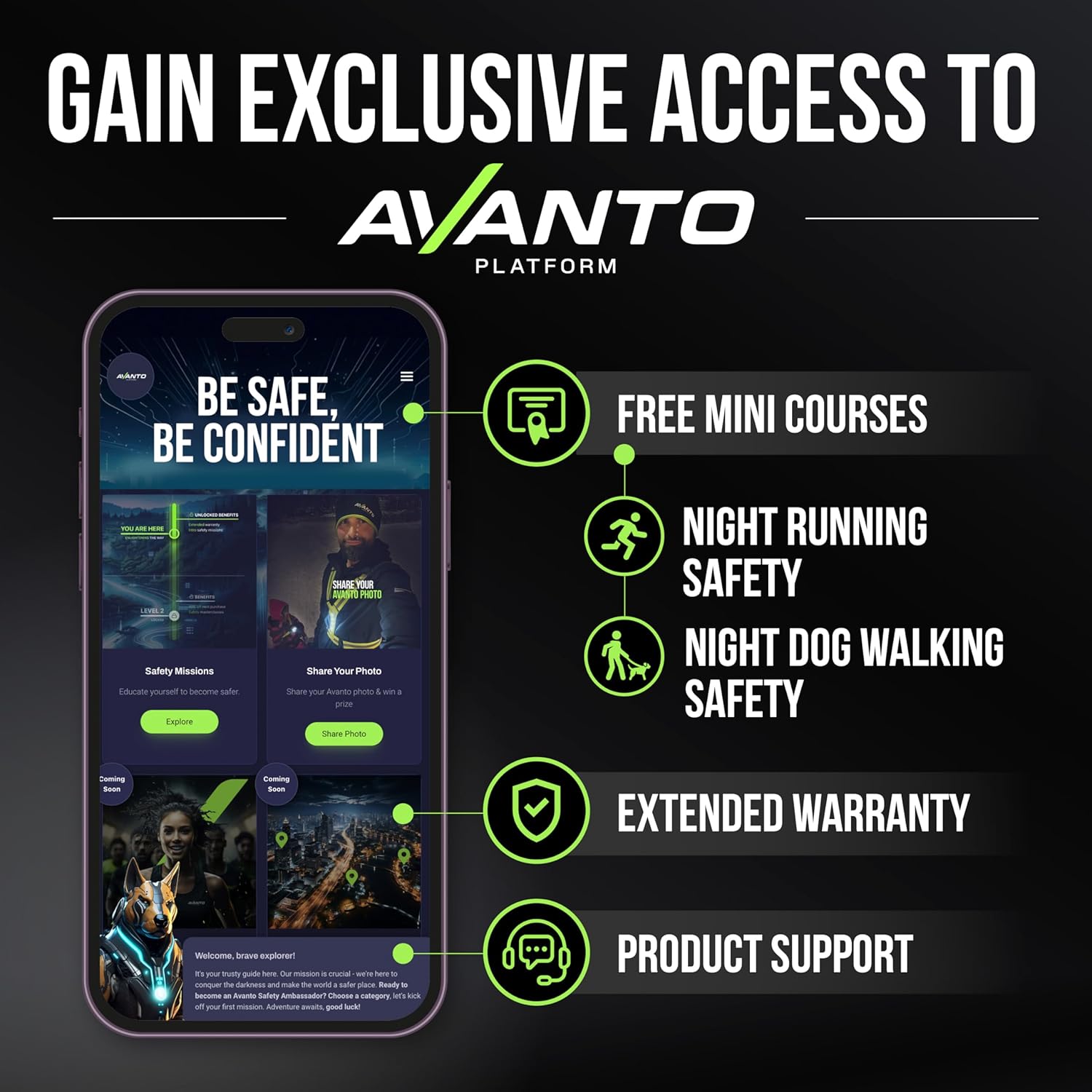AVANTO – Banda reflectante LED, original, USB-C, chaleco reflectante para caminar, cinturón LED para pasear perros, chaleco reflectante para