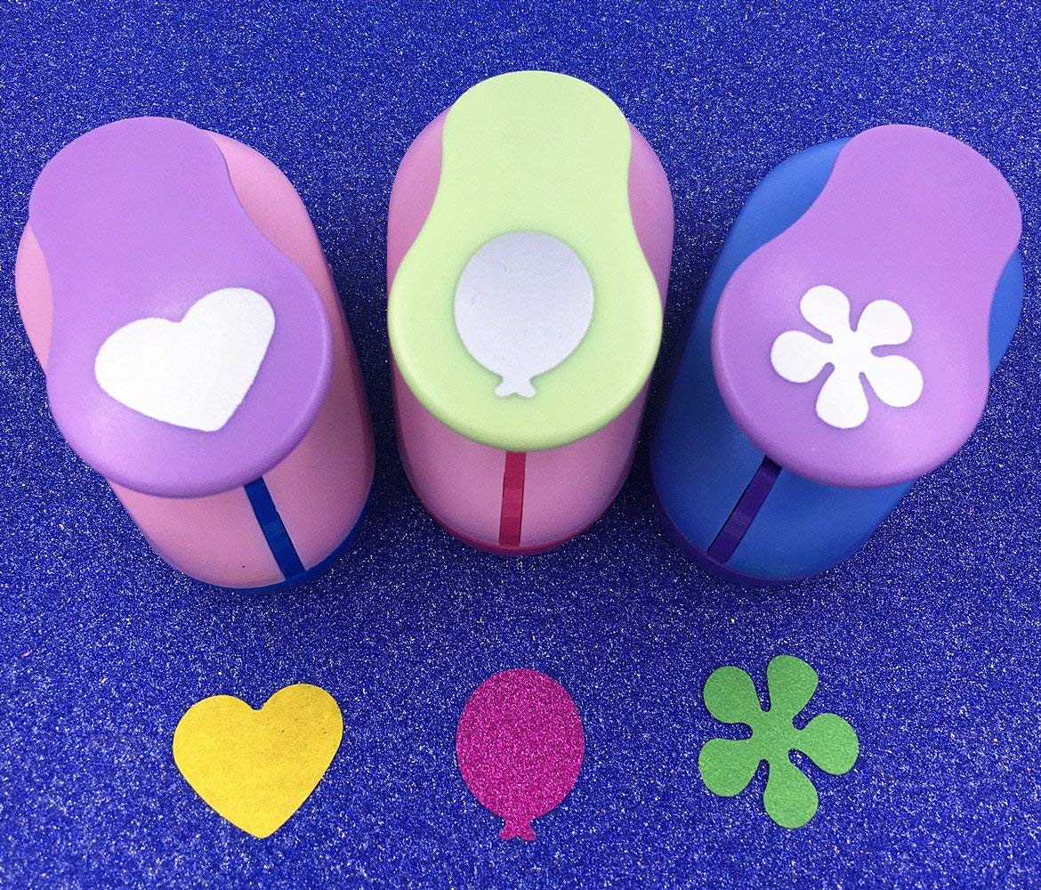 TECH-P – Paquete de 3 perforadores de papel de prensa a mano, tarjeta de álbum de recortes, grabado para niños, perforadora de agujeros, globo y