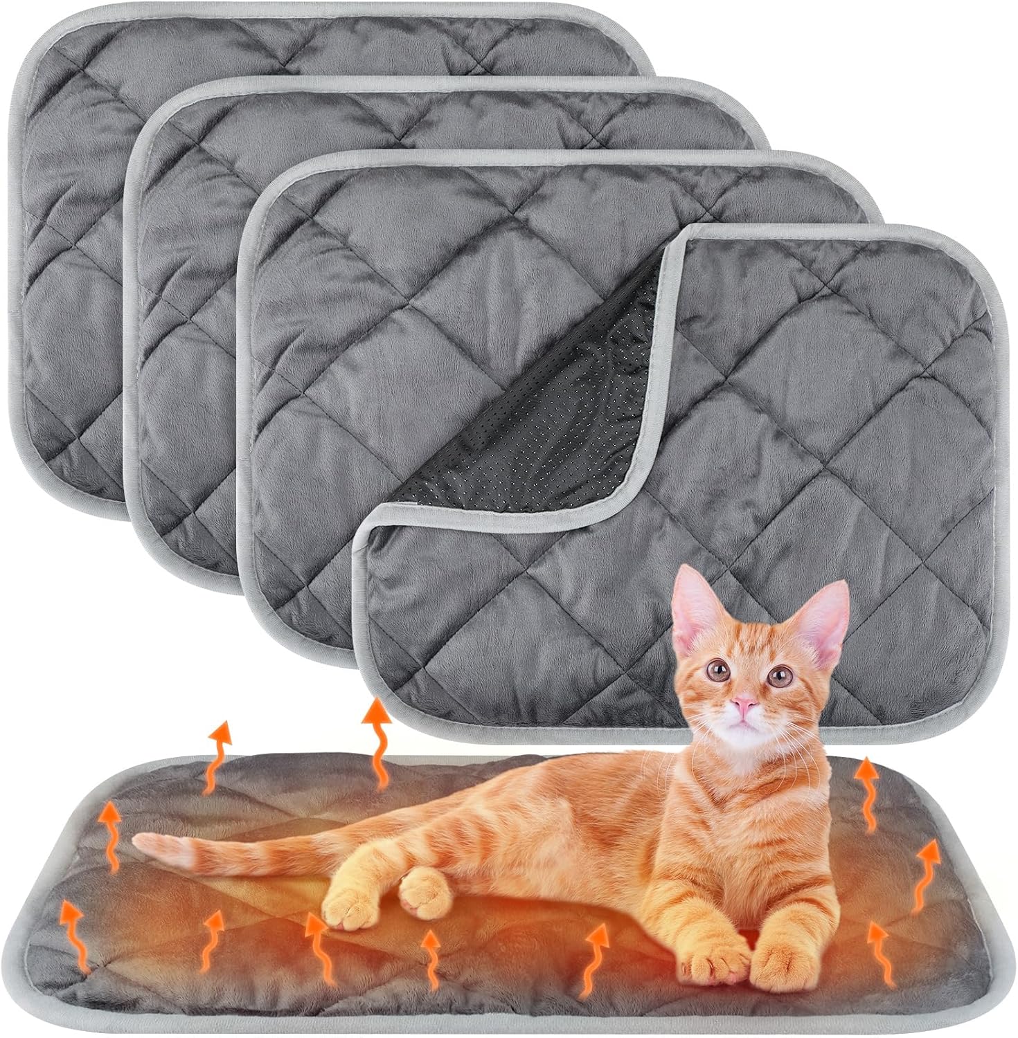 Paquete de 4 alfombrillas autocalentables para gatos, de 16 x 20 pulgadas, refleja el calor corporal, almohadilla térmica extra cálida para